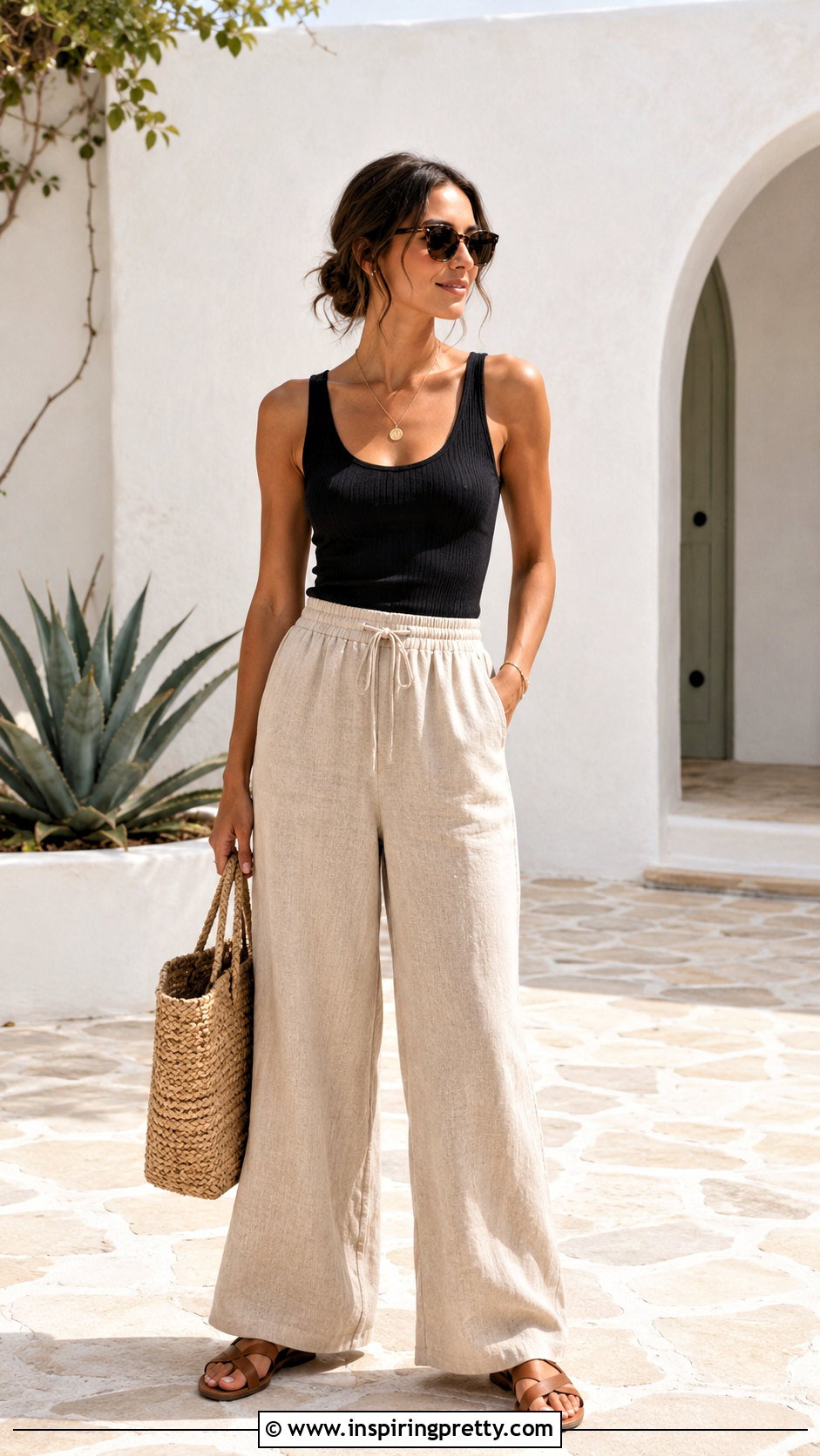 Linen Palazzo Pants With Ribbed Tank Top - 50 palazzo and top styles