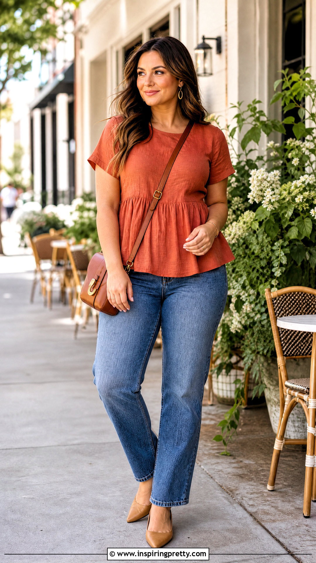 Linen Peplum Top With Straight Leg Jeans - 50 linen tops women