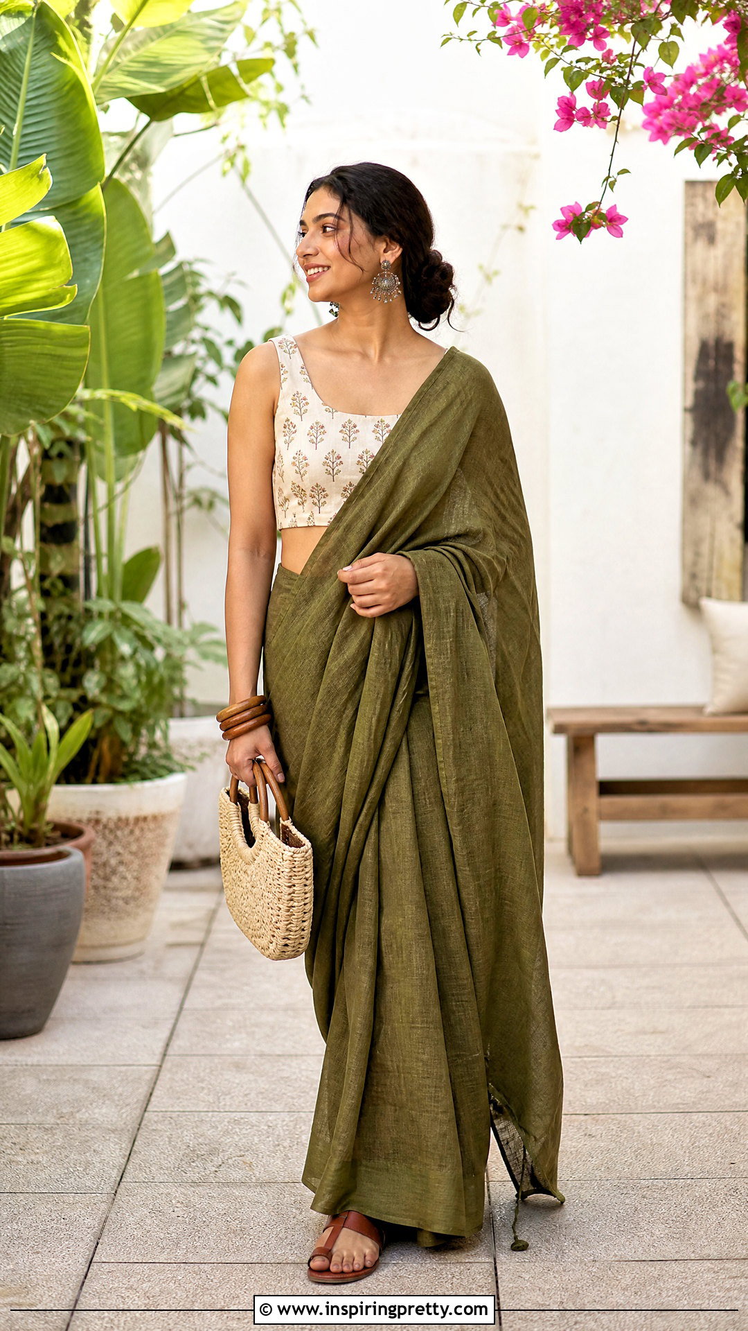 Linen Saree With Cotton Crop Top - 50 saree with crop top outfit ideas