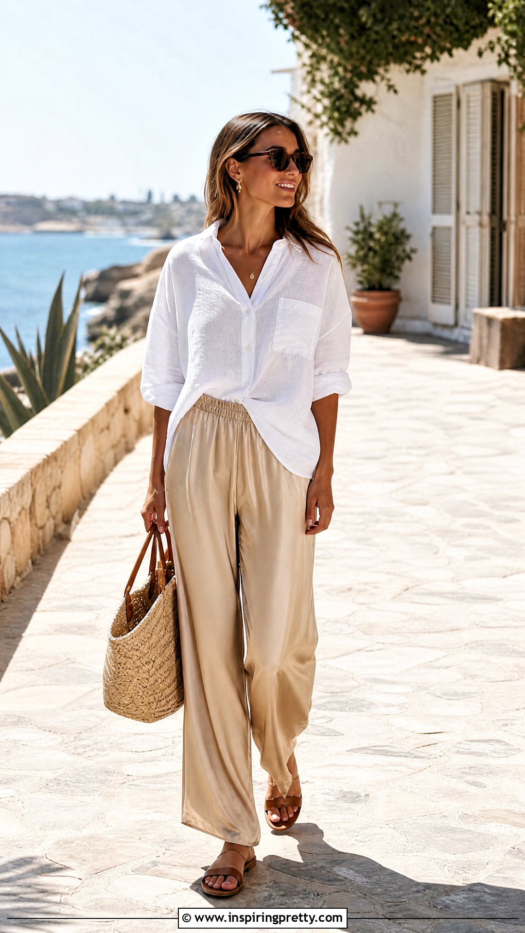 Linen Shirt Satin Pants And Minimal Sandals - what top to wear with satin pants (20 ways)