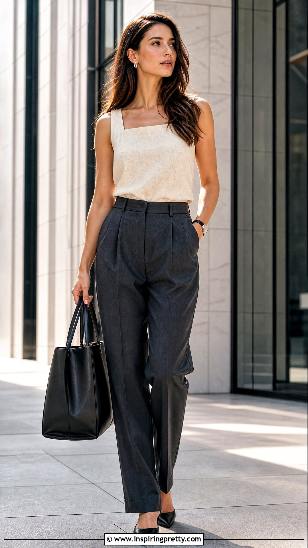 Linen Tank Top With Pleated Trousers - 50 linen tank top outfit ideas