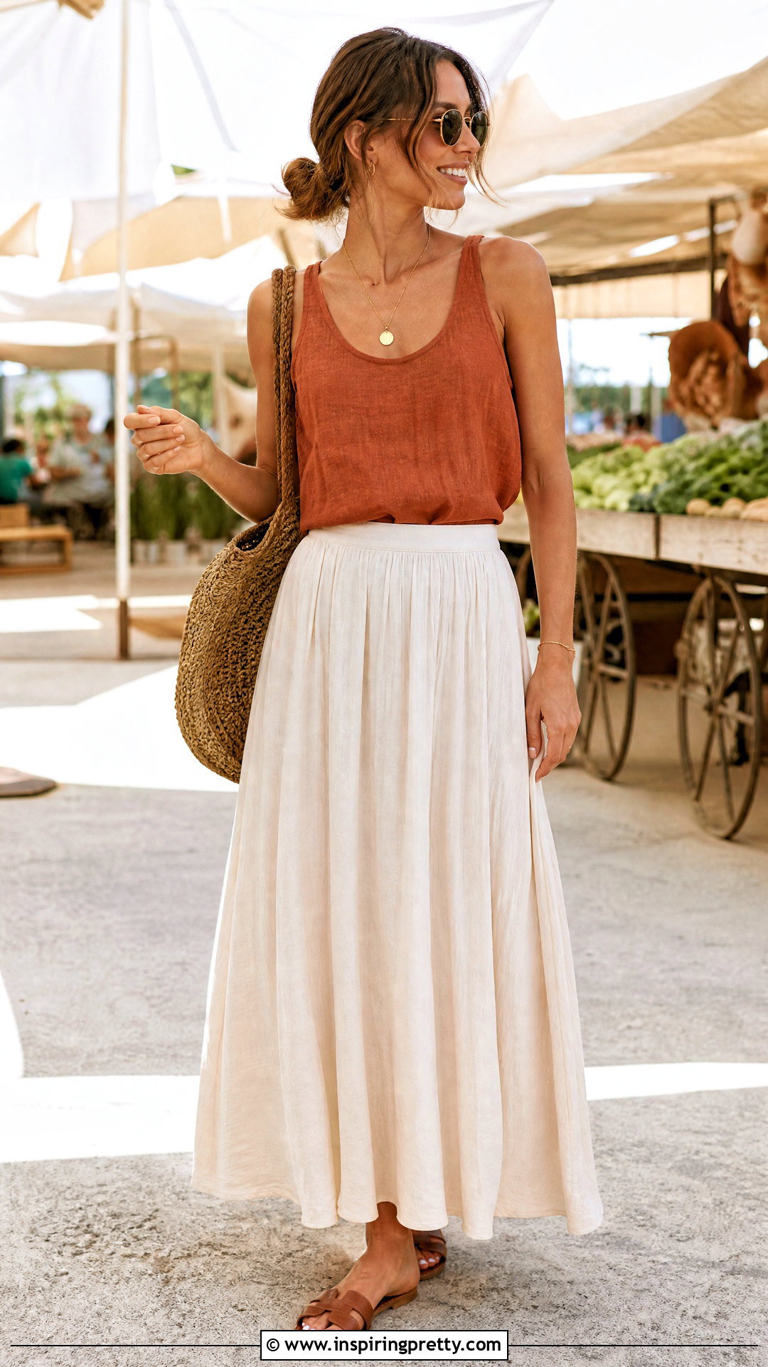 Linen Tank Top With a Cotton Maxi Skirt - 50 linen tank top outfit ideas