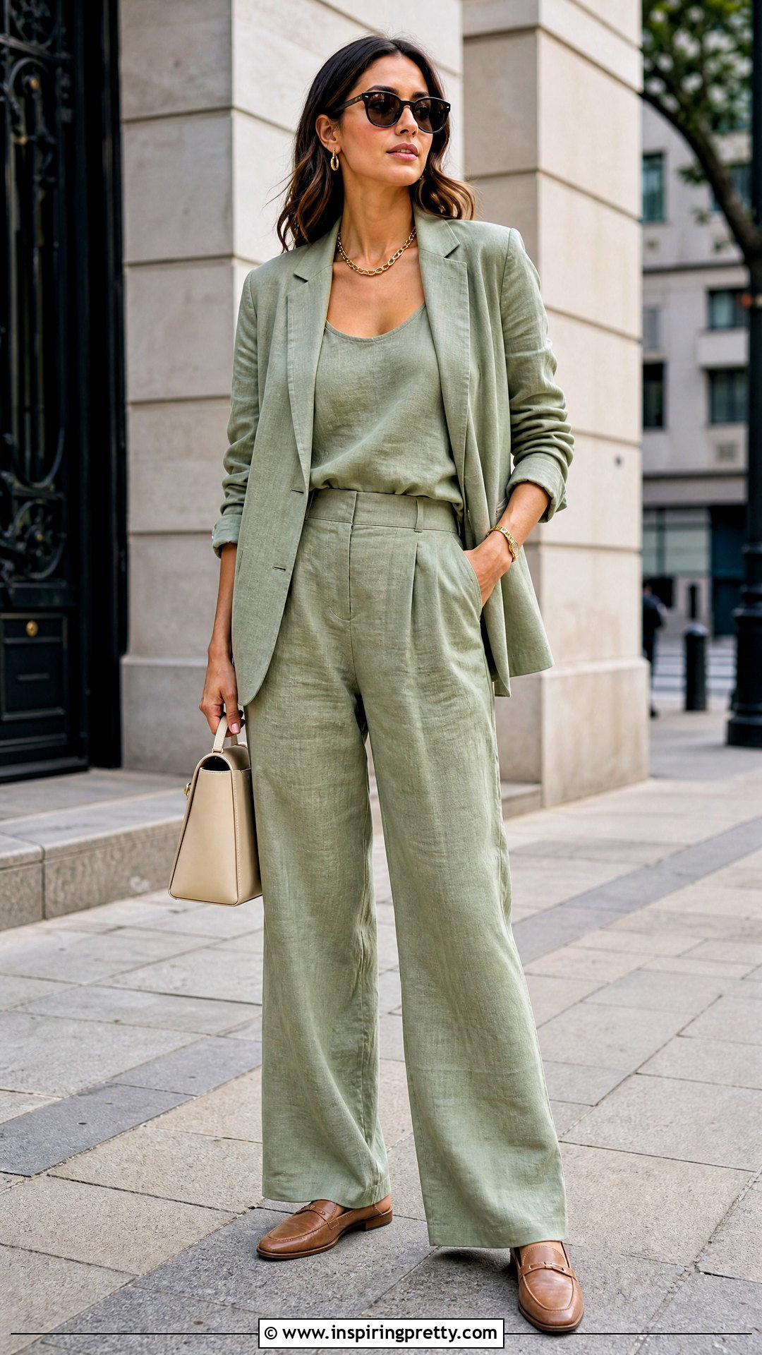 Linen Tank Top With a Matching Linen Suit - 50 linen tank top outfit ideas