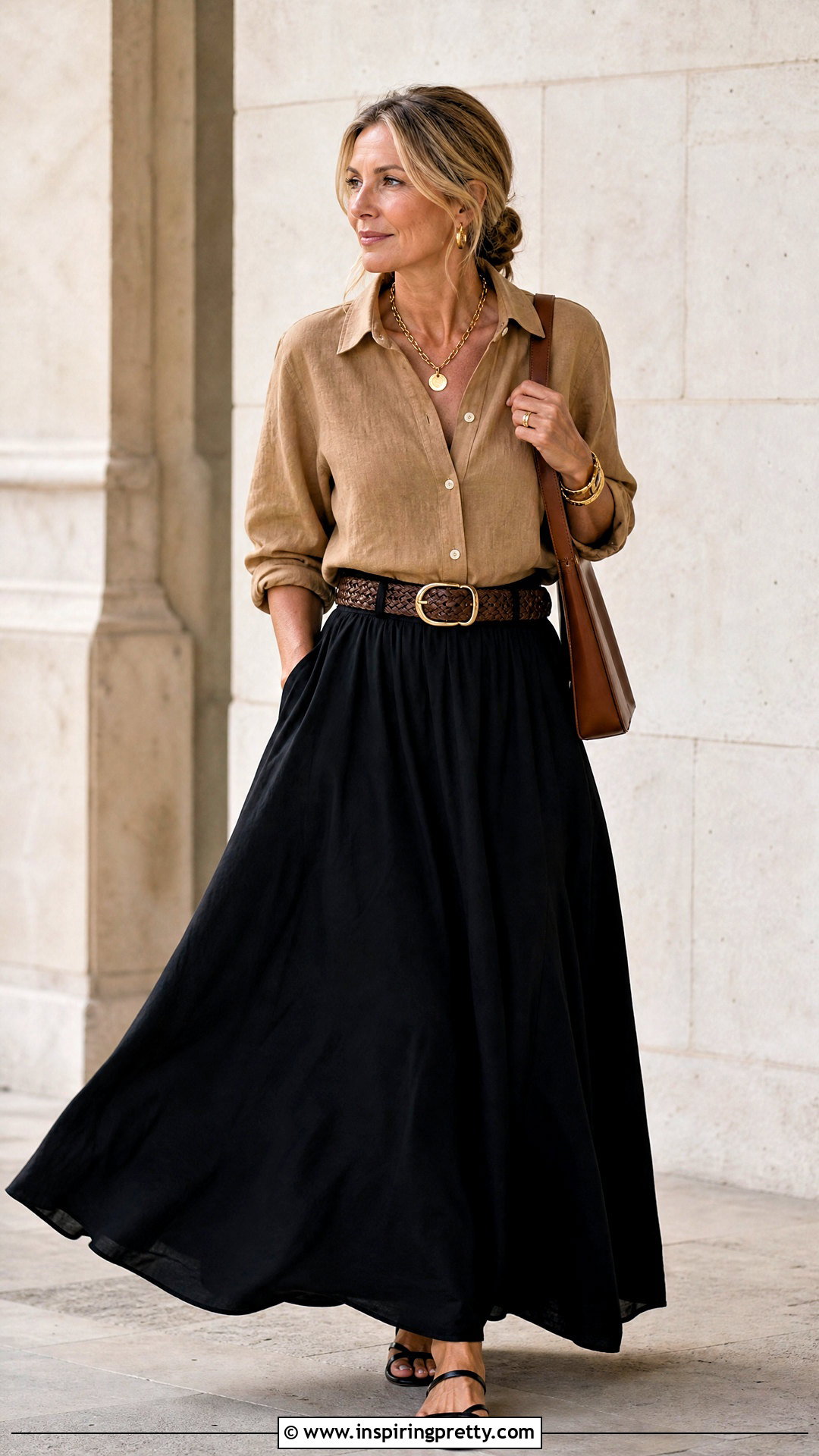 Linen Top With Black Maxi Skirt - 50 linen tops women