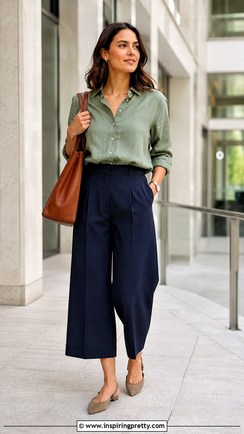 Linen Top With Business Casual Culottes - 50 linen tops outfit ideas