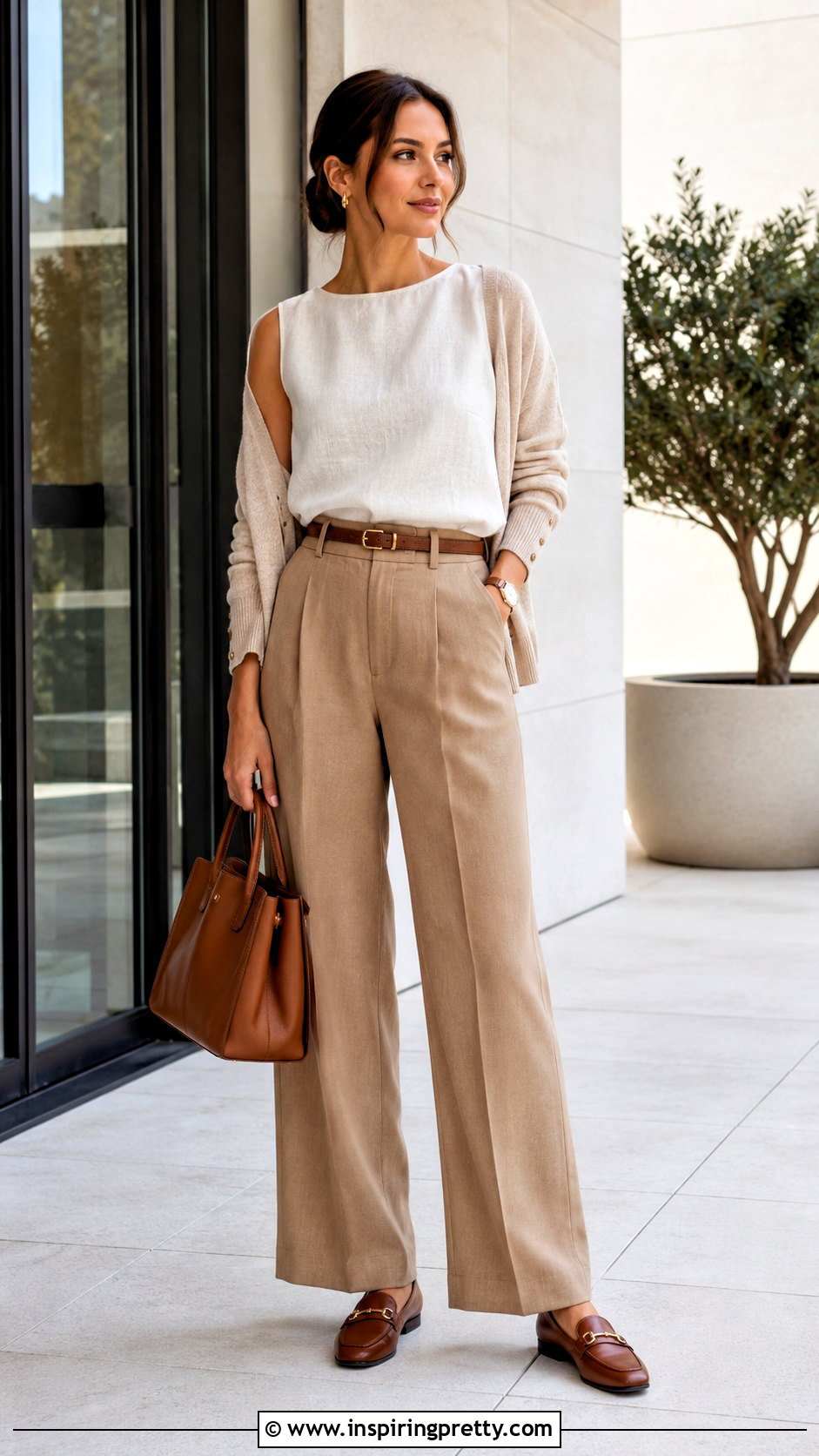 Linen Top With Cardigan And Trousers - 50 linen tops outfit ideas