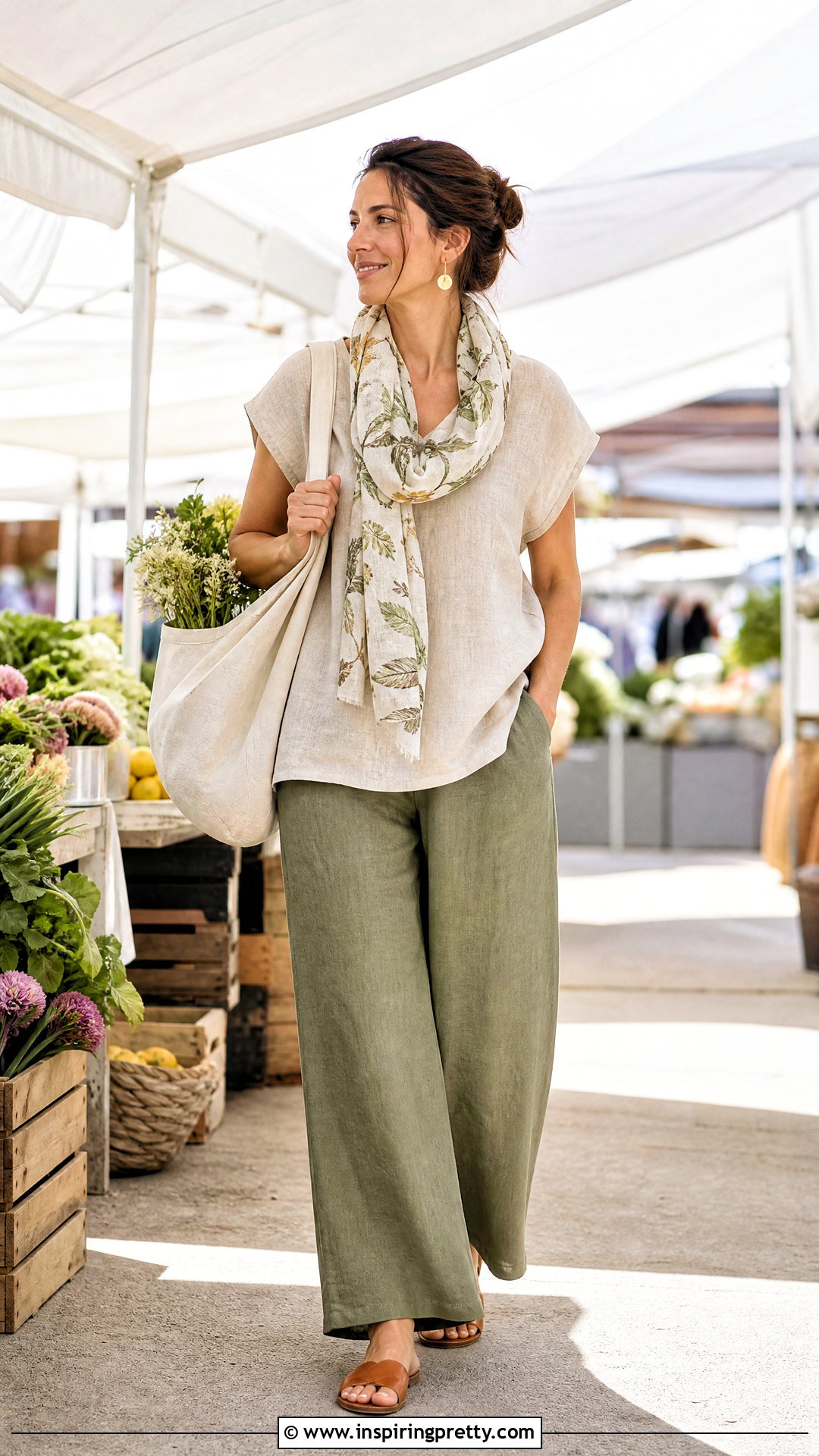Linen Top With Cotton Scarf Outfit - 50 top with scarf outfit ideas