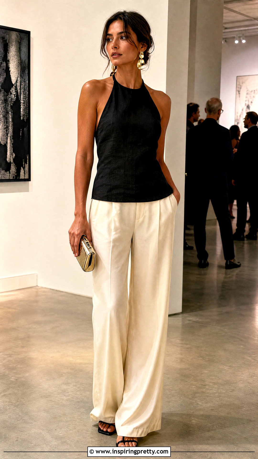 Linen Top With Silk Wide Leg Pants - 50 linen top outfit ideas
