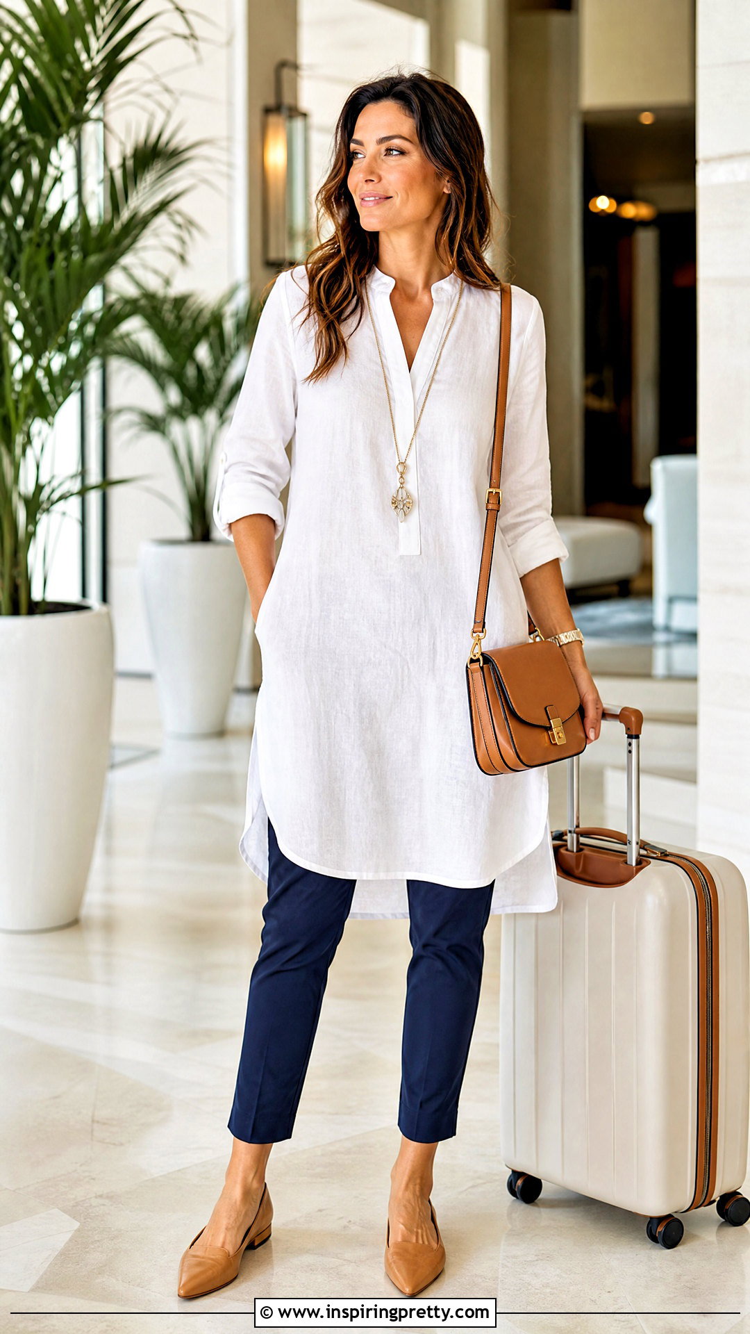 Linen Tunic Top With Slim Pants - 50 linen tops outfit ideas