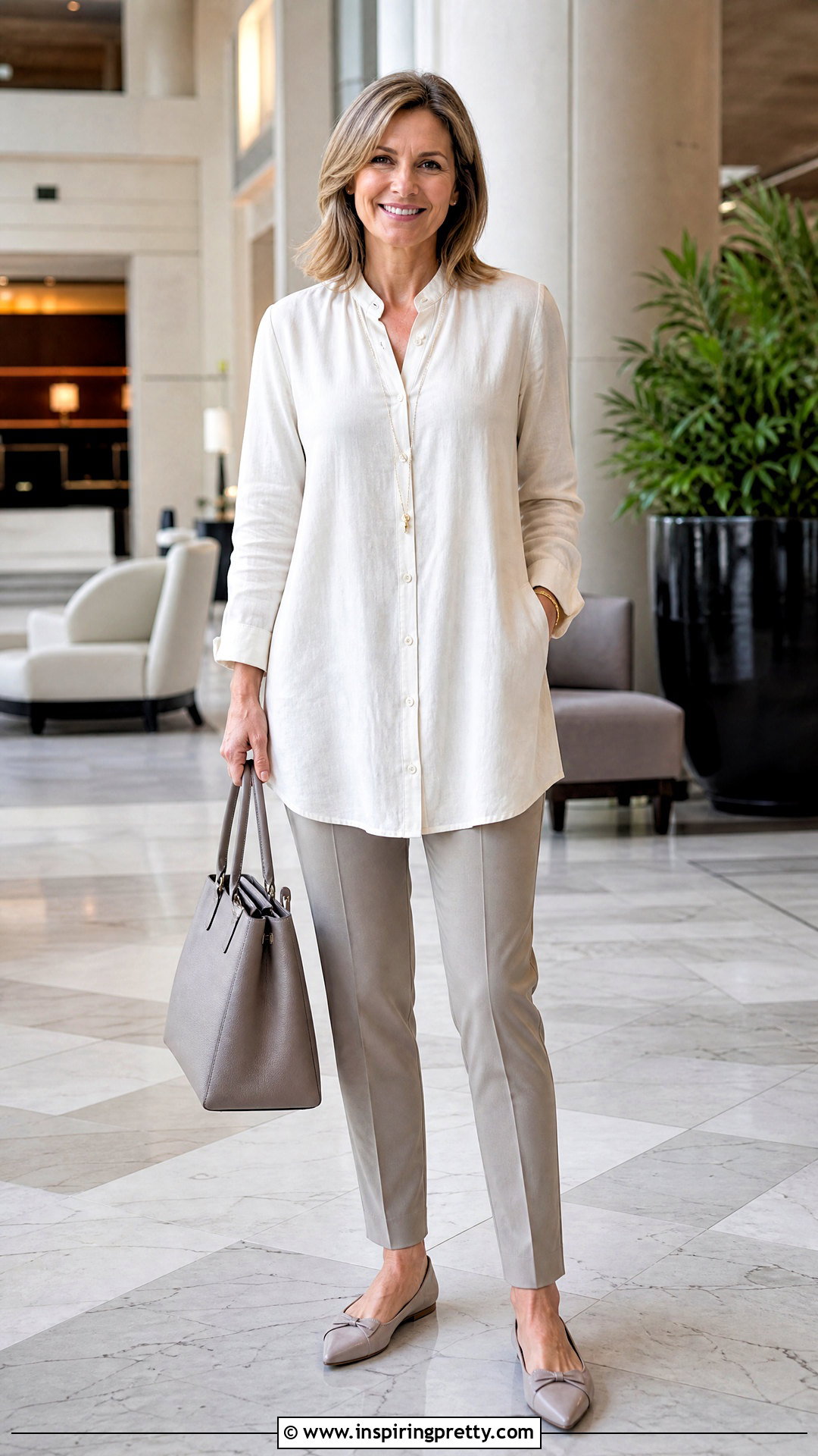 Linen Tunic Top With Slim Pants - 50 linen top outfit ideas