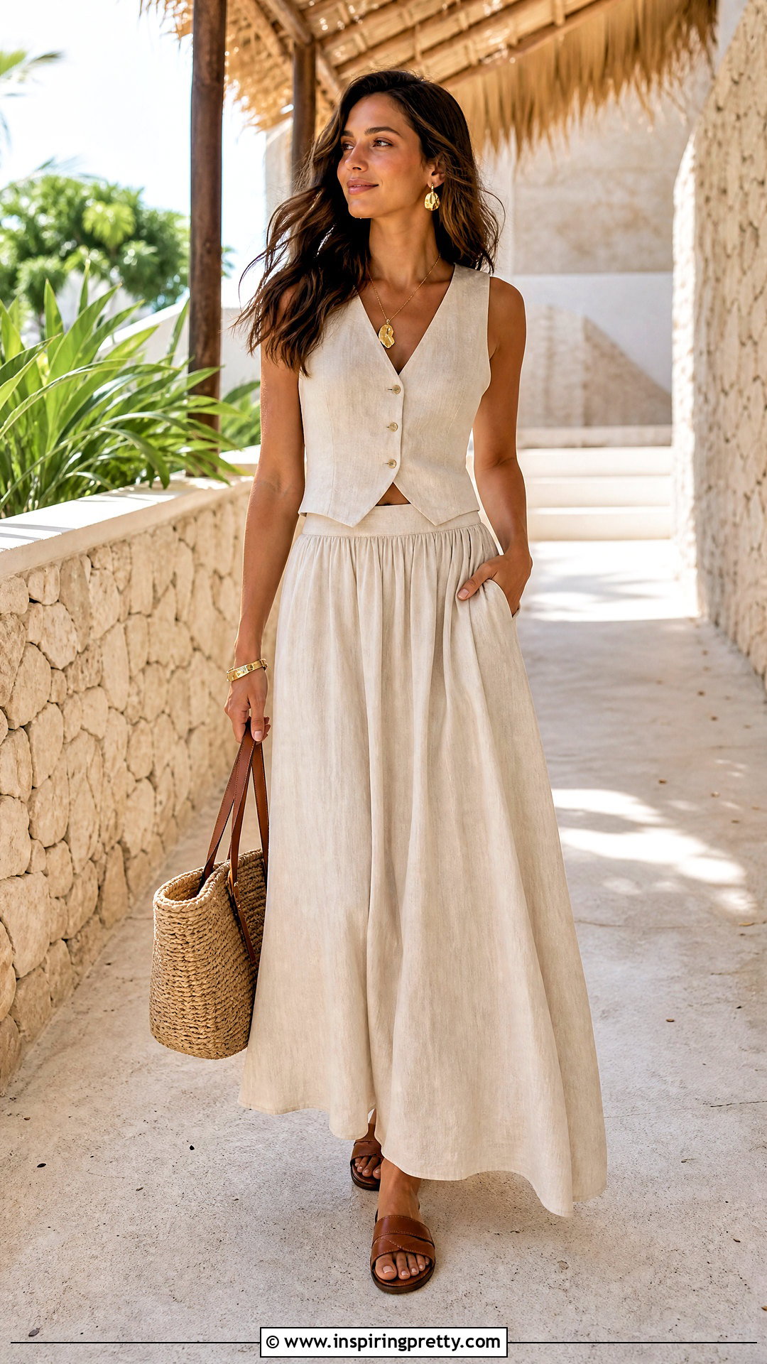 Linen Vest and Maxi Skirt Outfit - 50 top styles for ladies