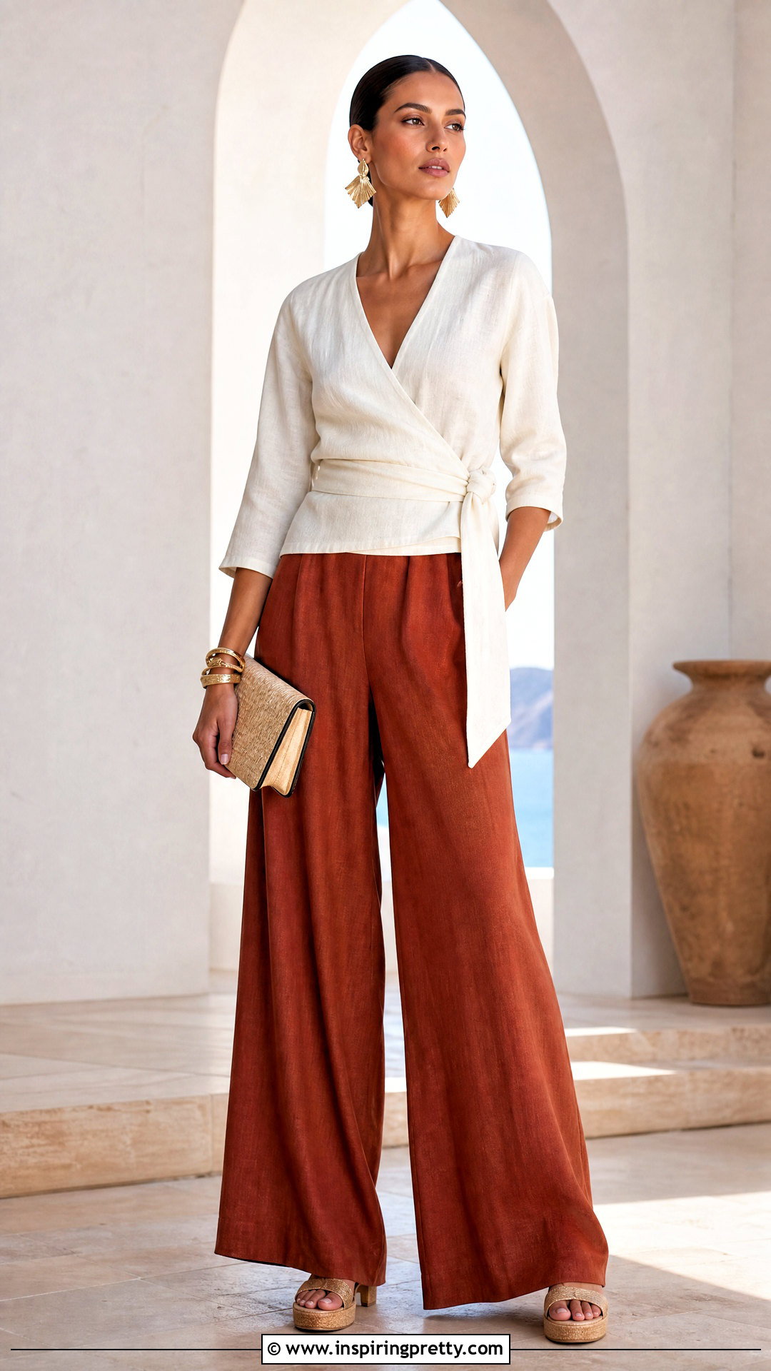 Linen Wrap Top With Palazzo Pants - 50 linen tops women