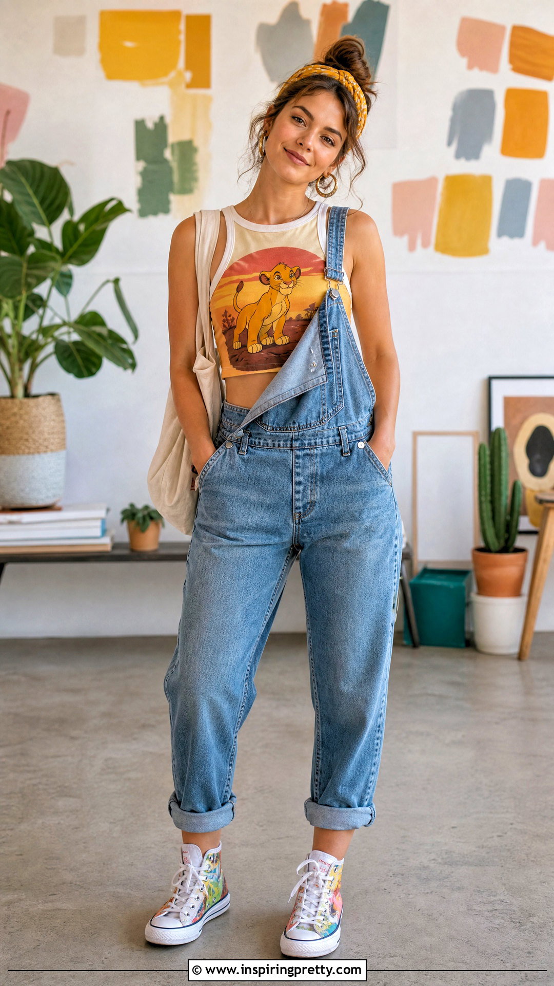 Lion King Crop Top With Denim Overalls - 20 Lion King Crop Top outfit ideas