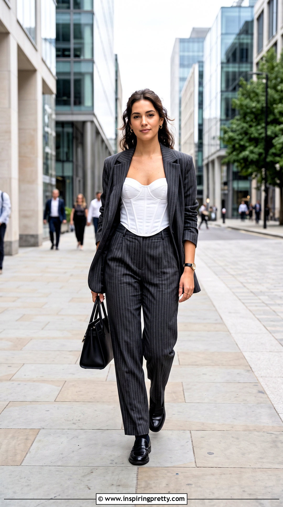 Lioness Corset Top With Pinstripe Trousers And Loafers - 25 Lioness Corset Top outfit ideas
