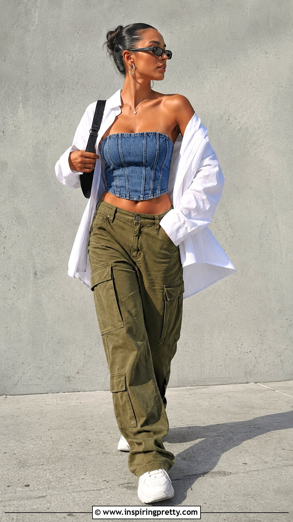Lioness Denim Corset Top With Cargo Pants - 20 lioness denim corset top outfit ideas