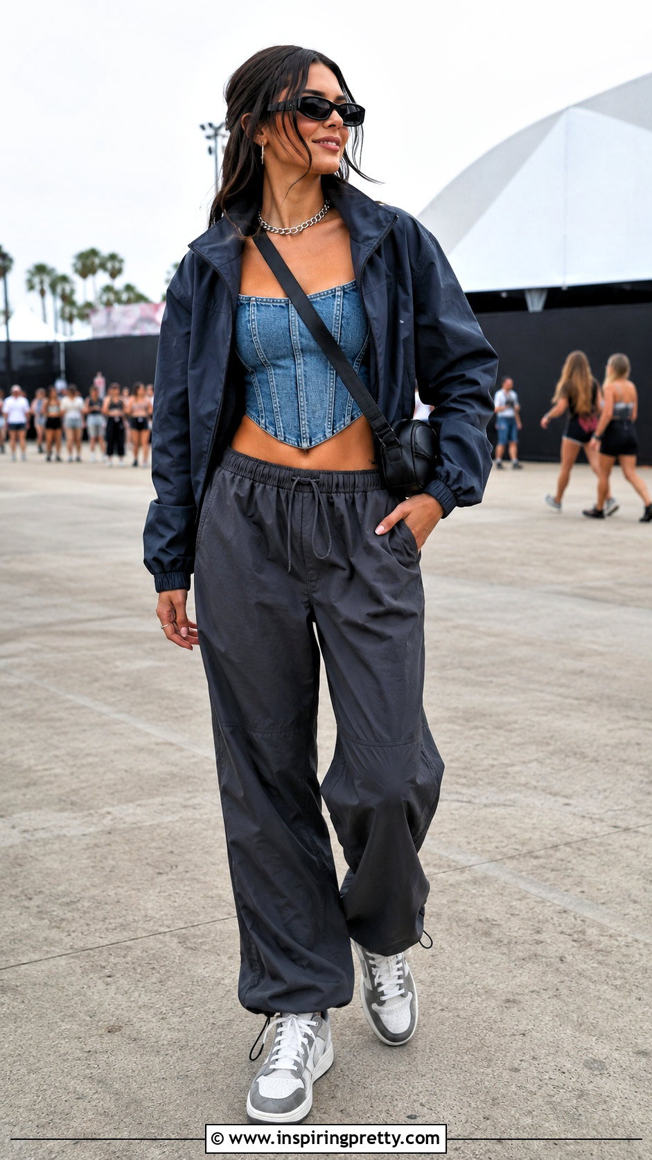 Lioness Denim Corset Top With Parachute Pants - 20 lioness denim corset top outfit ideas