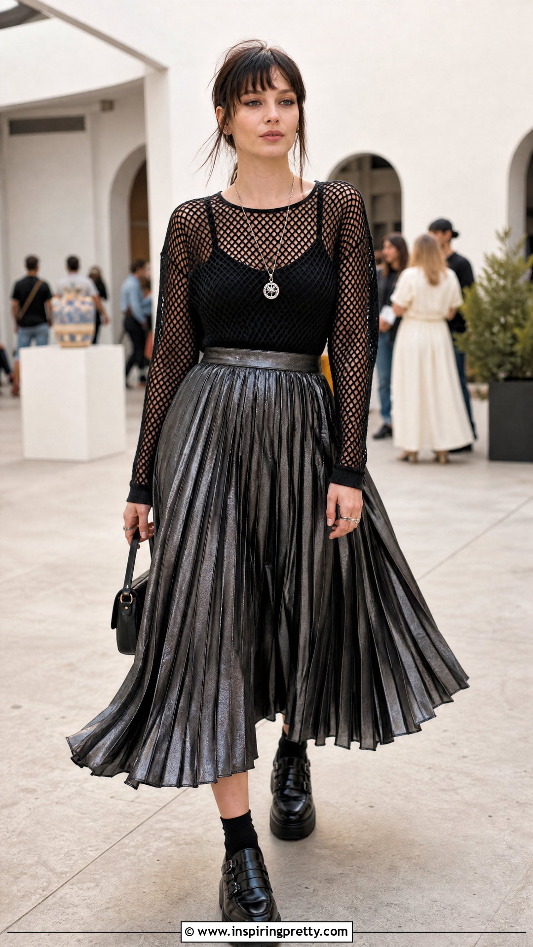 Lip Service Fishnet Top With Pleated Midi Skirt - 20 Lip Service Fishnet Top outfit ideas