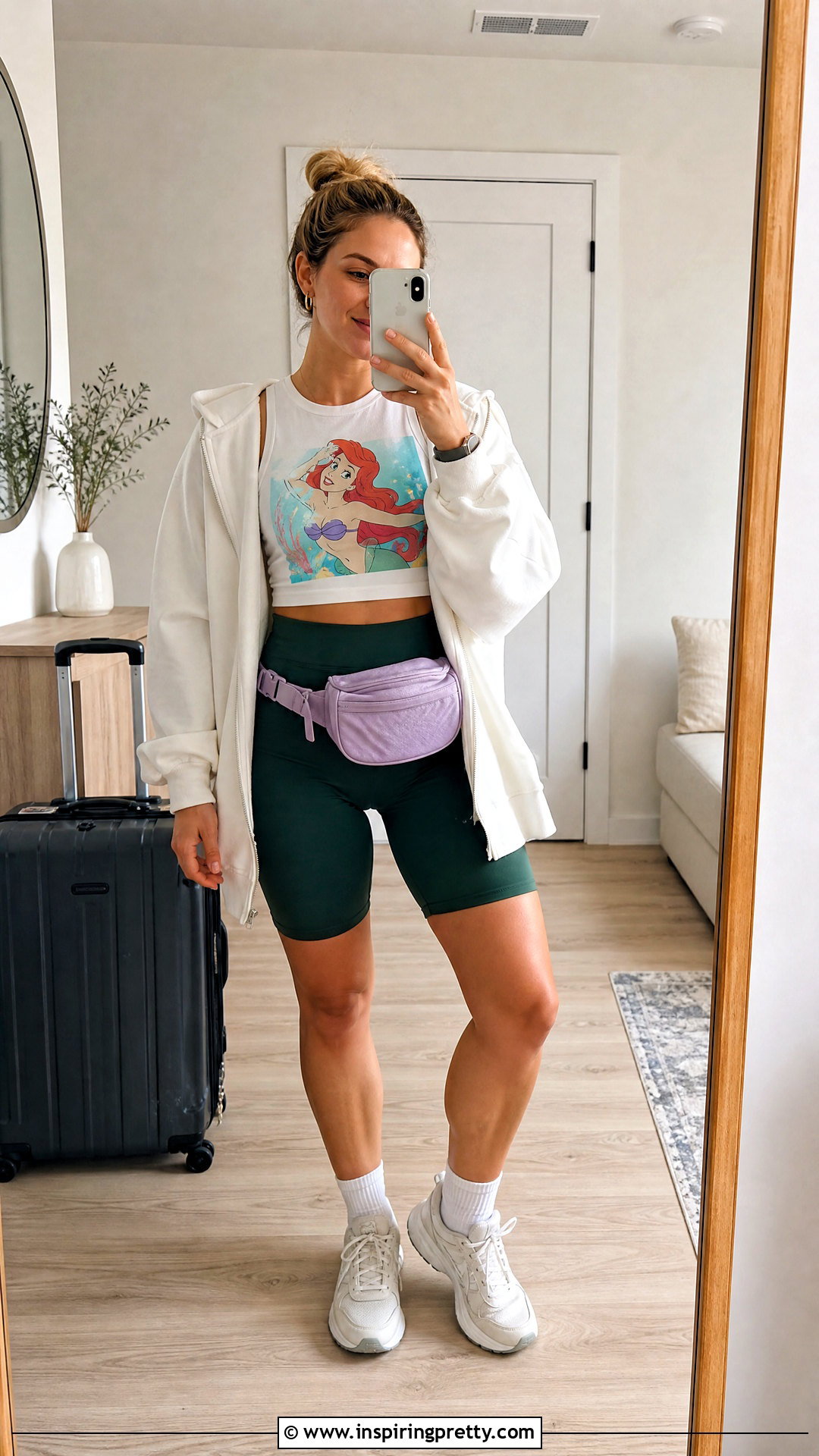Little Mermaid Crop Top With Green Bike Shorts - 20 little mermaid crop top outfit ideas