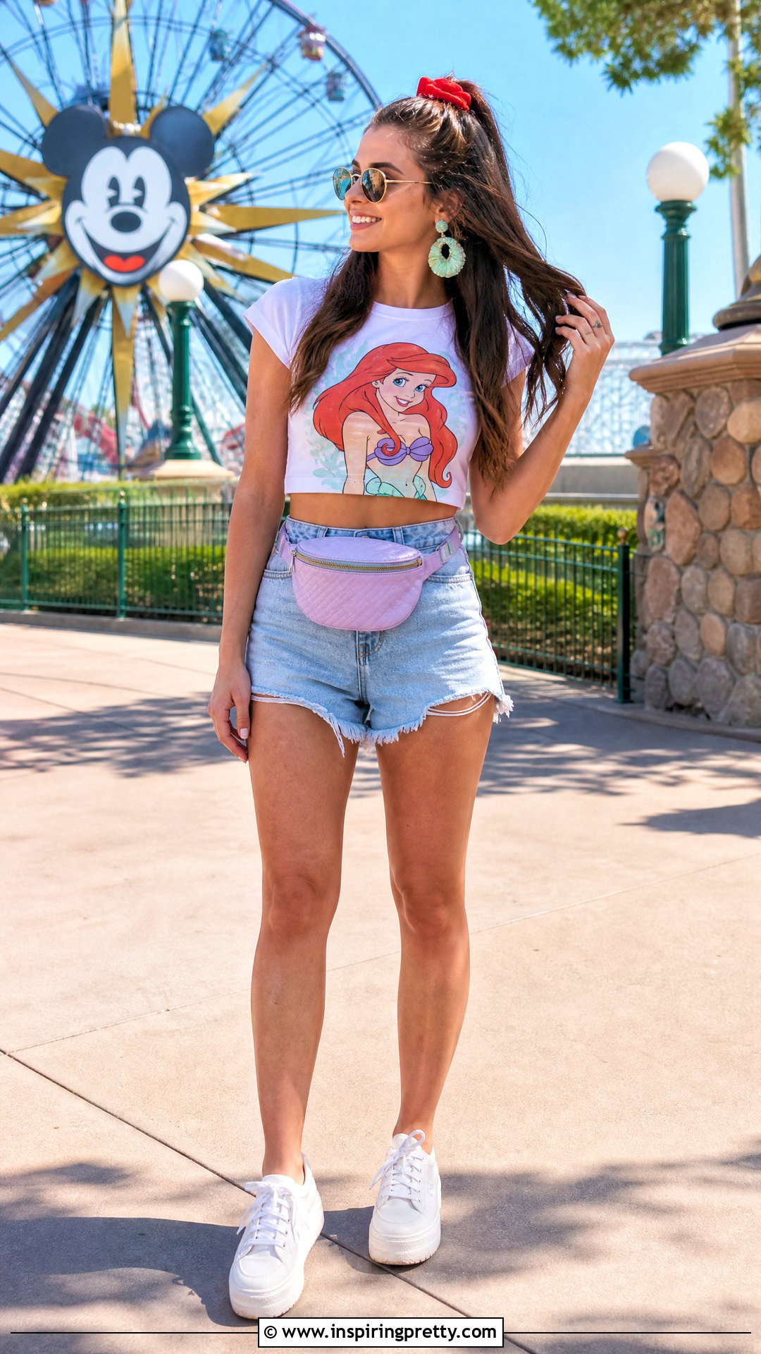 Little Mermaid Graphic Crop Top With Denim Shorts - 20 little mermaid crop top outfit ideas