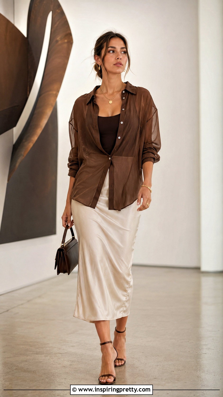 Liz And Sara Sheer Brown Shirt With Slip Skirt - 20 liz and sara tops outfit ideas