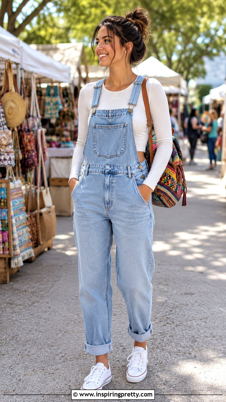 Liz And Sara White Long Sleeve Crop Top With Overalls - 20 liz and sara tops outfit ideas