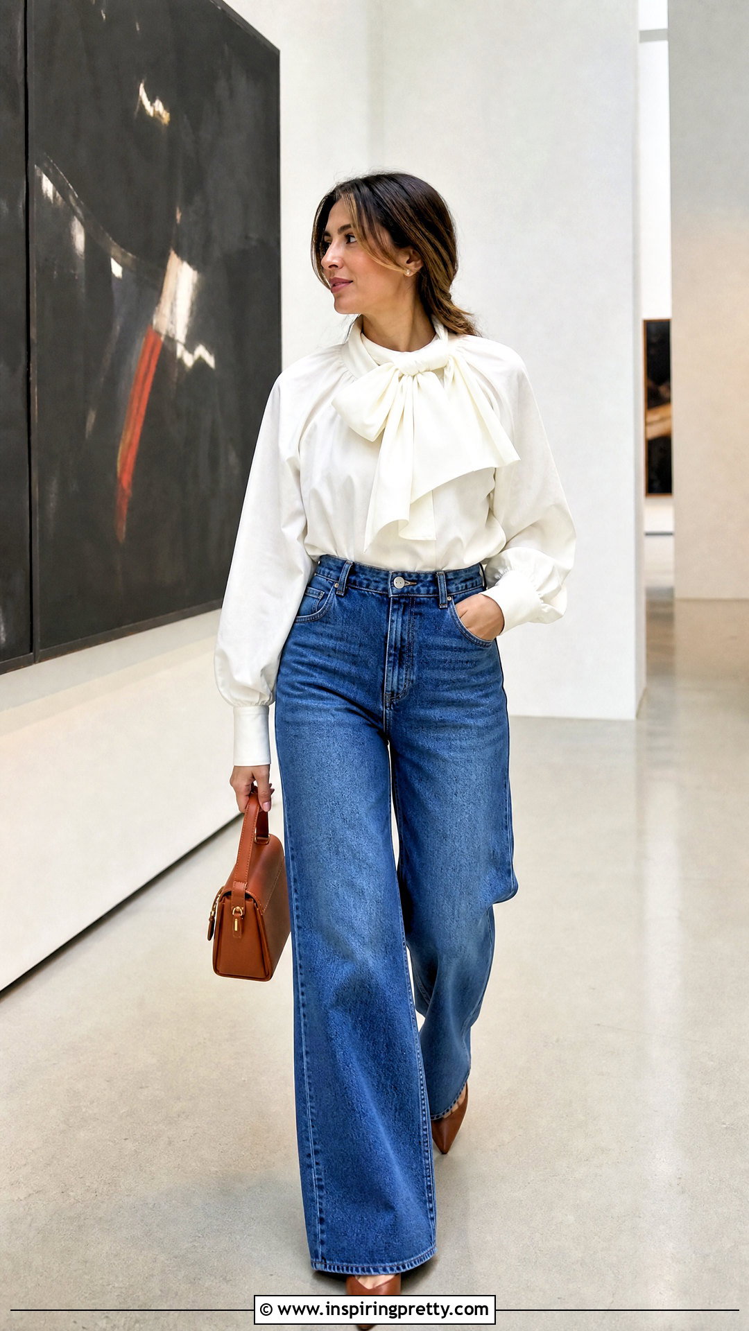 Loewe Bow Blouse With Wide Leg Jeans - 50 loewe top outfit ideas