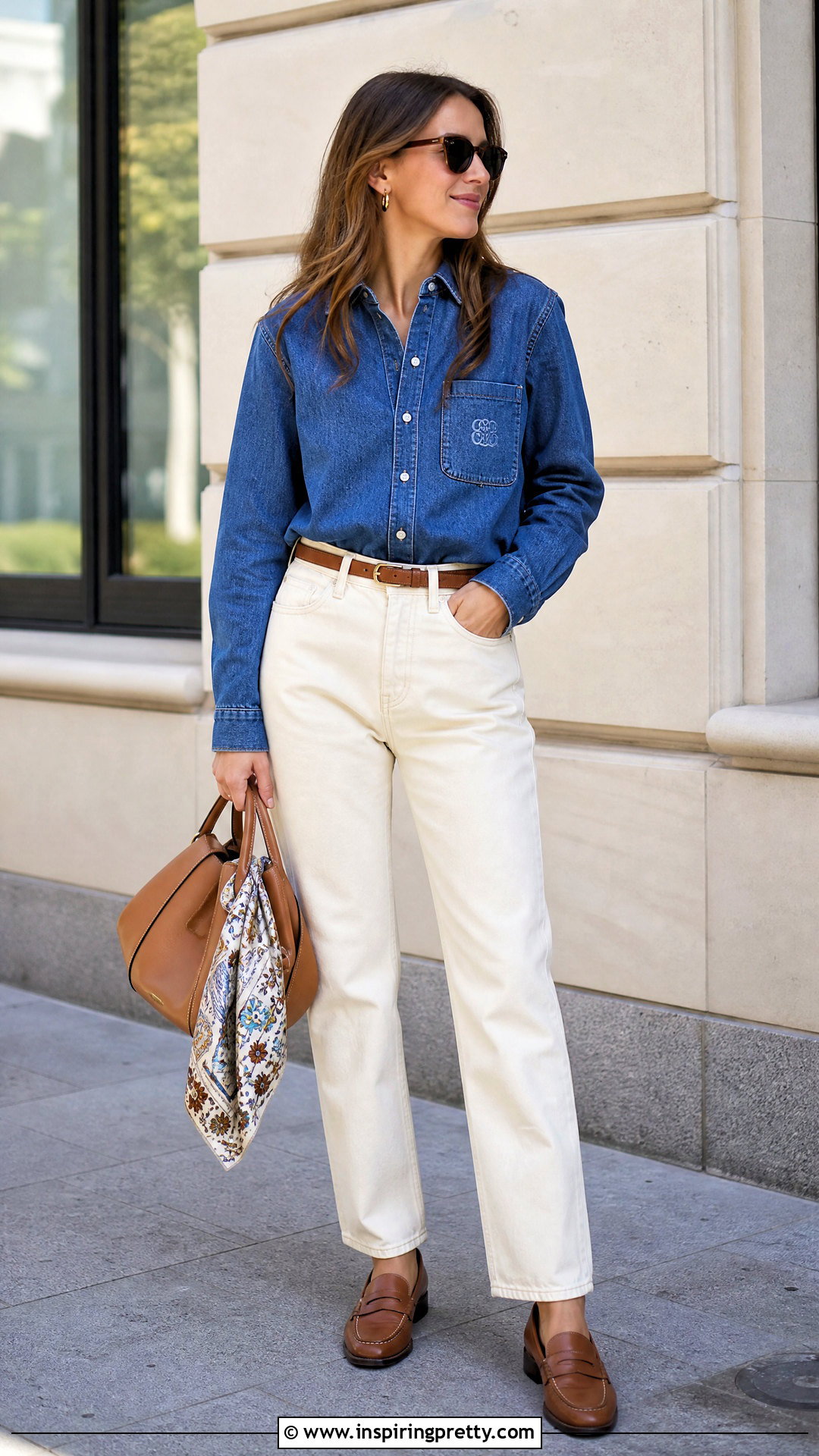 Loewe Denim Shirt With Cream Jeans - 50 loewe top outfit ideas