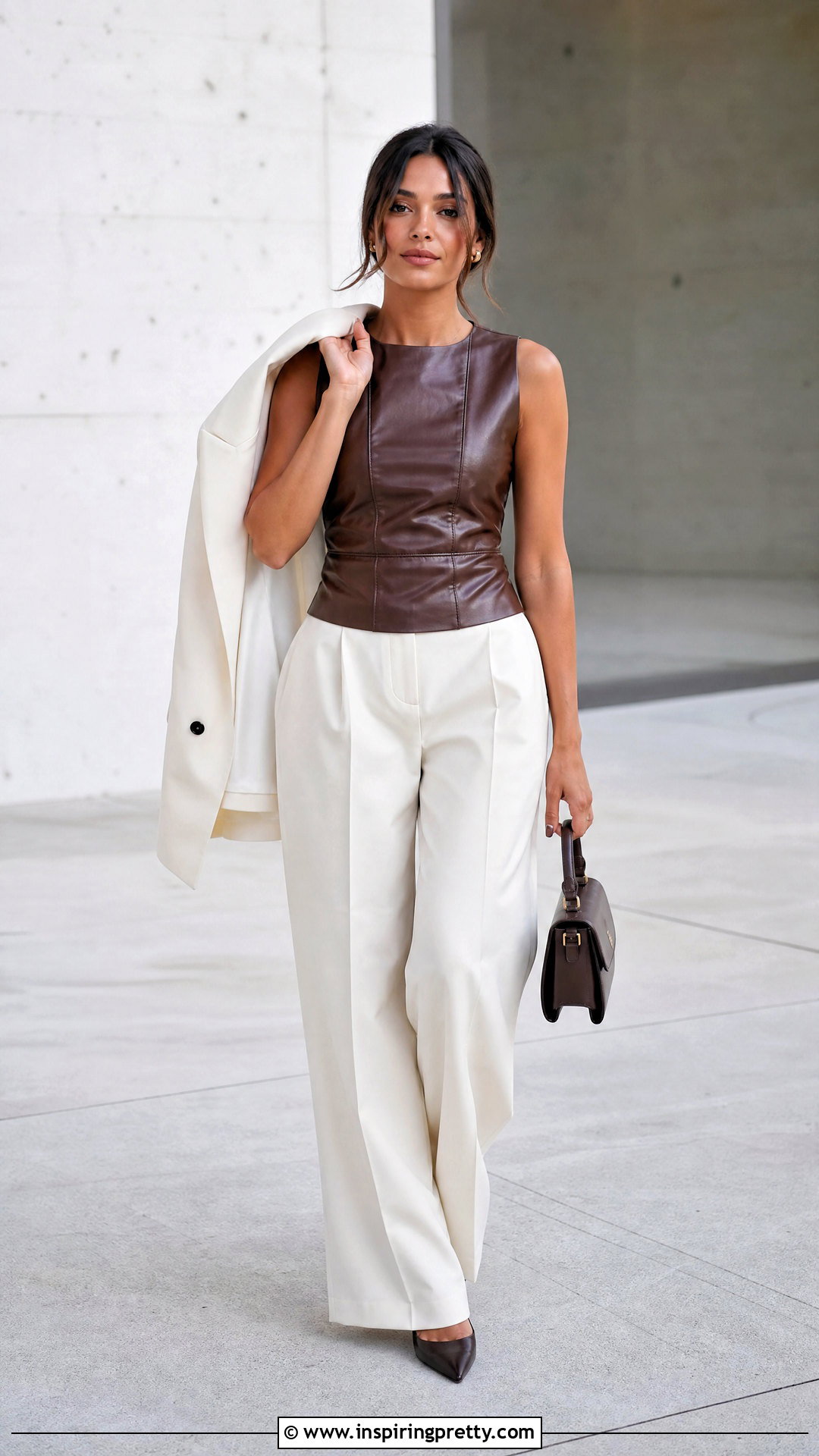 Loewe Leather Top With Loose Trousers - 50 loewe top outfit ideas