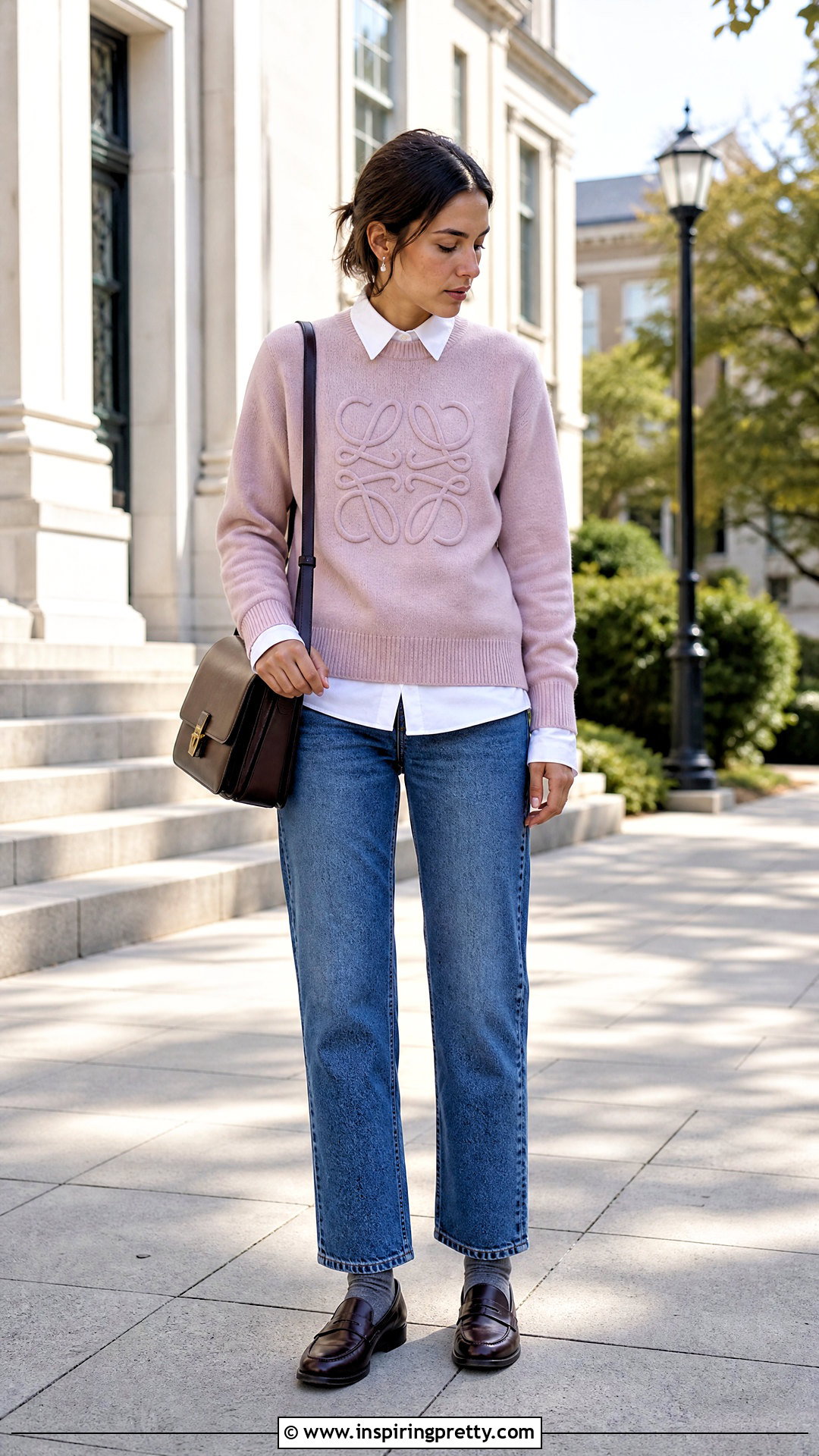 Loewe Sweater With Button Down Shirt And Jeans - 50 loewe top outfit ideas