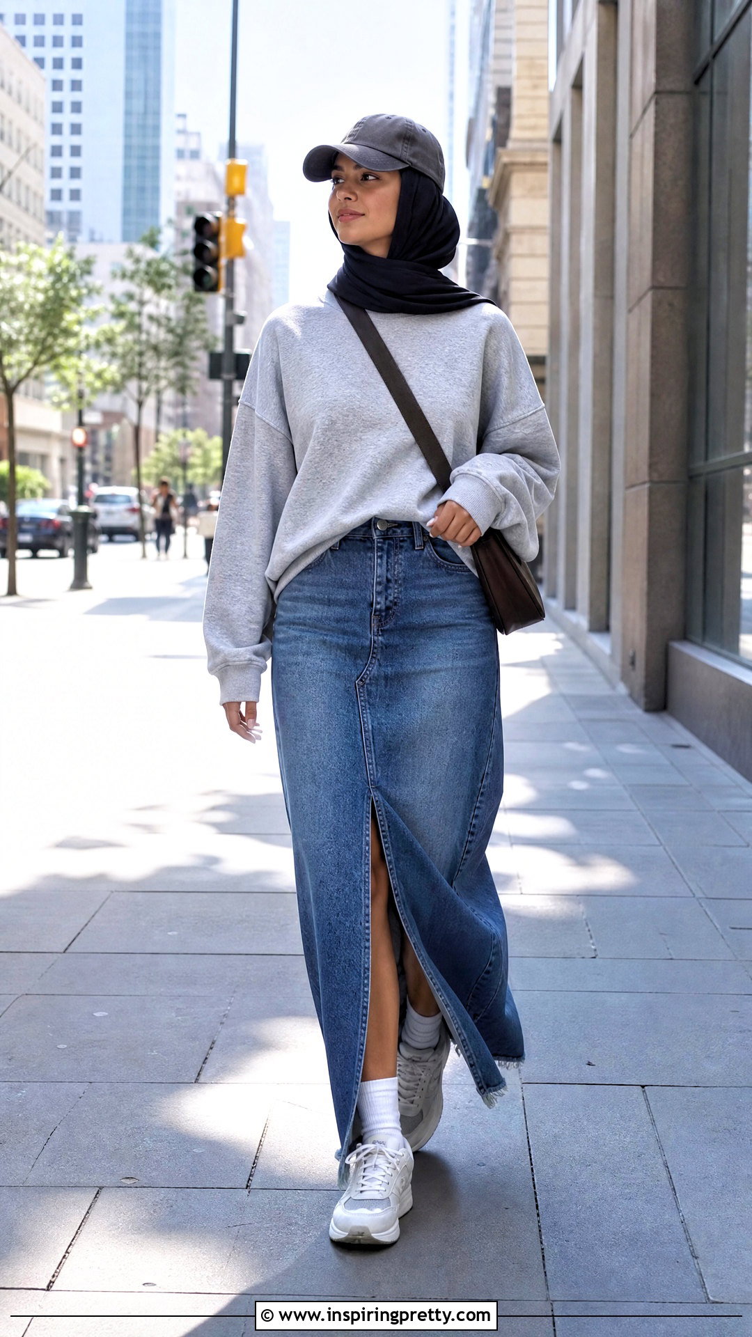 Logo Sweatshirt And Denim Maxi Skirt Streetwear Outfit - 50 streetwear tops outfit ideas