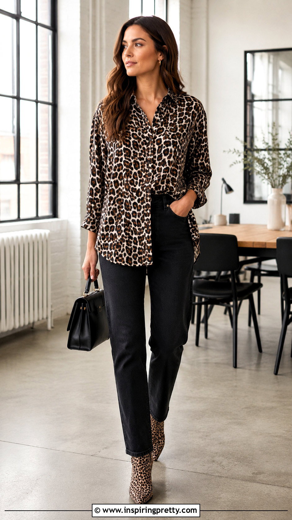Long Animal Print Top With Black Jeans - 50 stylish long tops for women