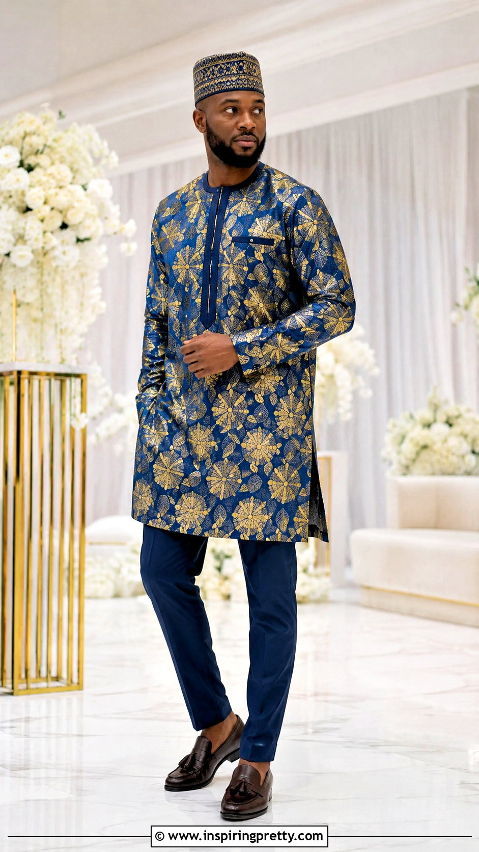 Long Ankara Top With Slim Trousers - 20 men ankara top outfit ideas