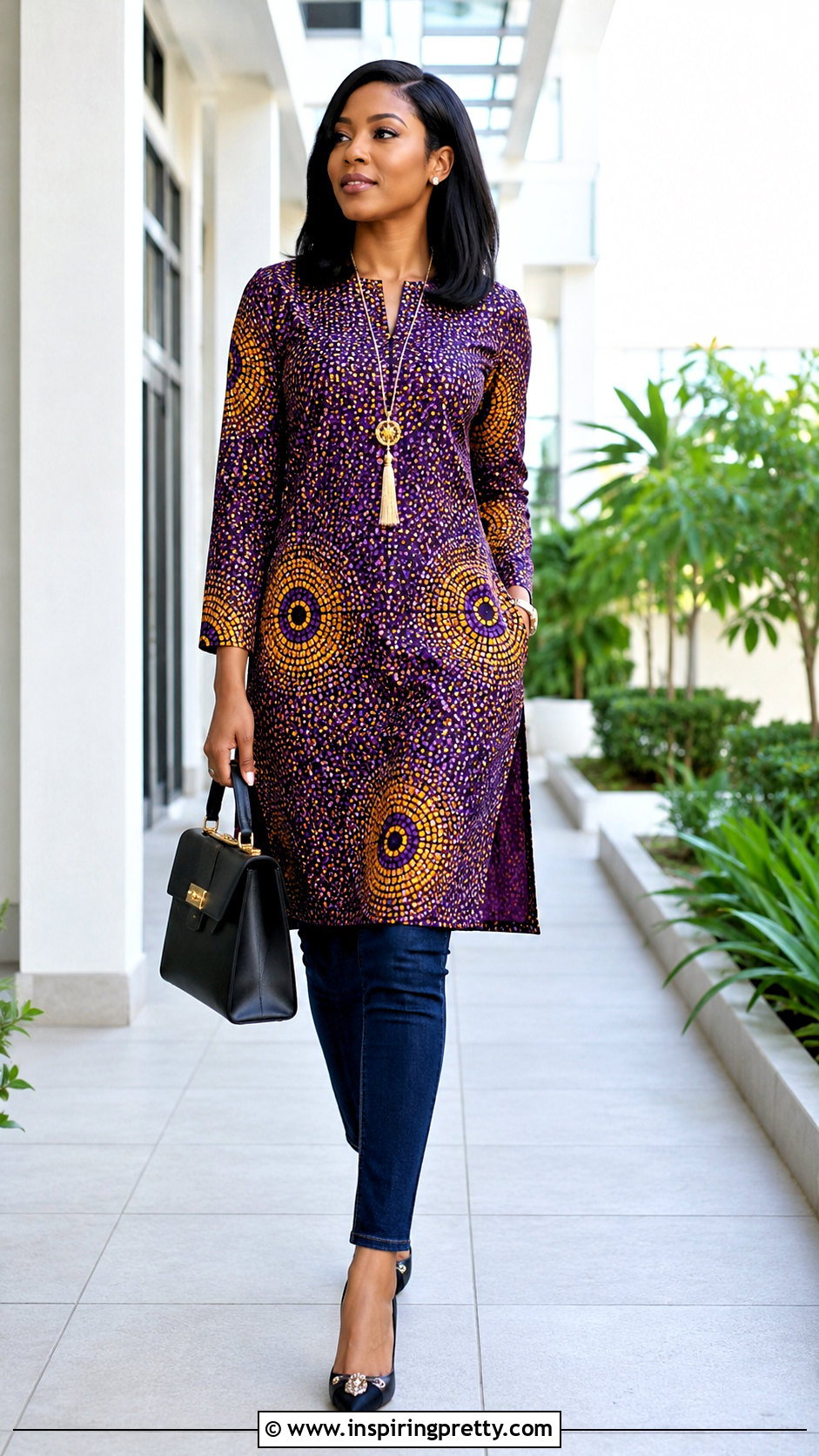 Long Ankara Tunic Top With Slim Fit Jeans - 50 Simple Ankara Tops With Jeans