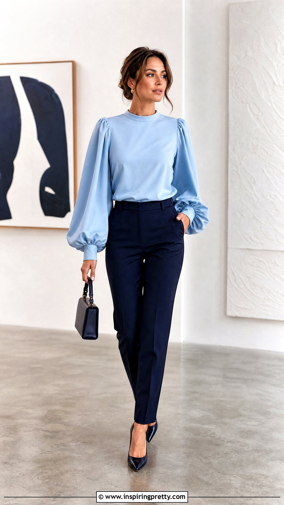 Long Balloon Sleeve Top With Tapered Pants - 50 long top outfit ideas