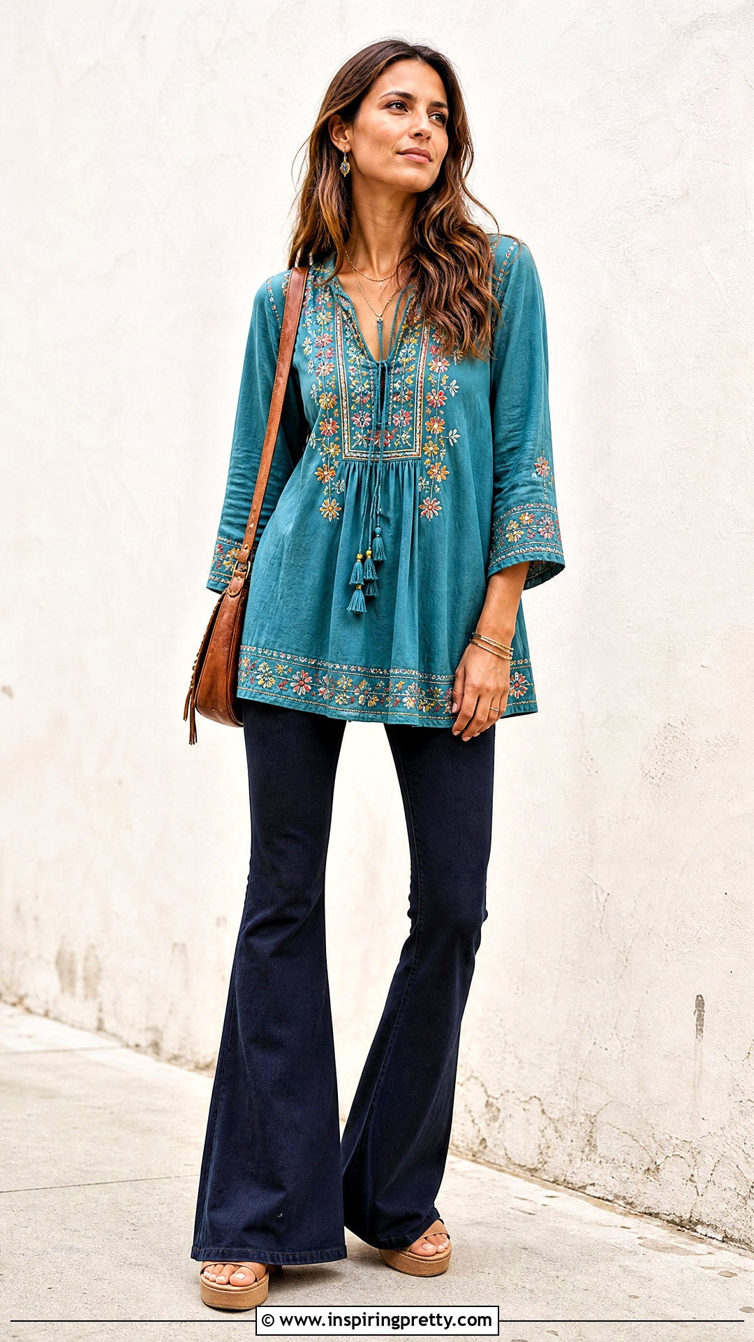 Long Boho Tunic With Flared Pants - 50 long tunic tops outfit ideas