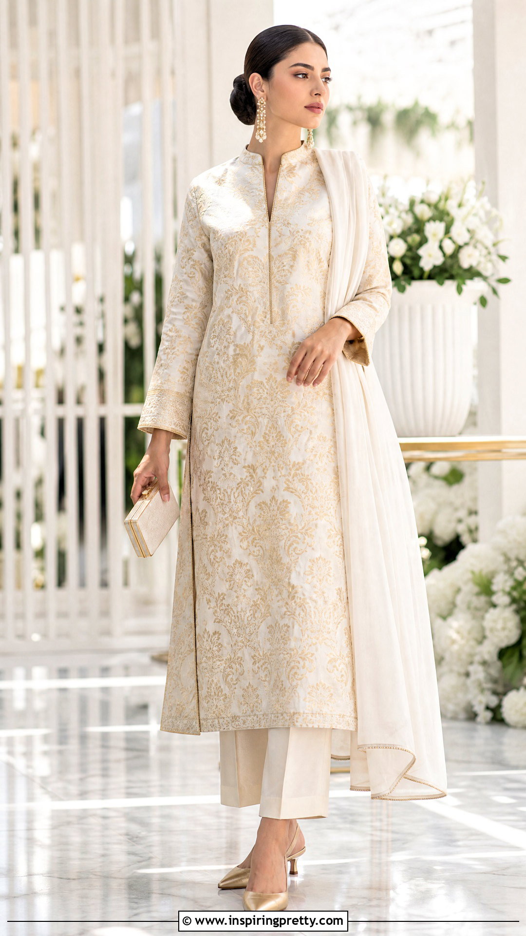Long Brocade Top With Straight Pants - 50 brocade top designs