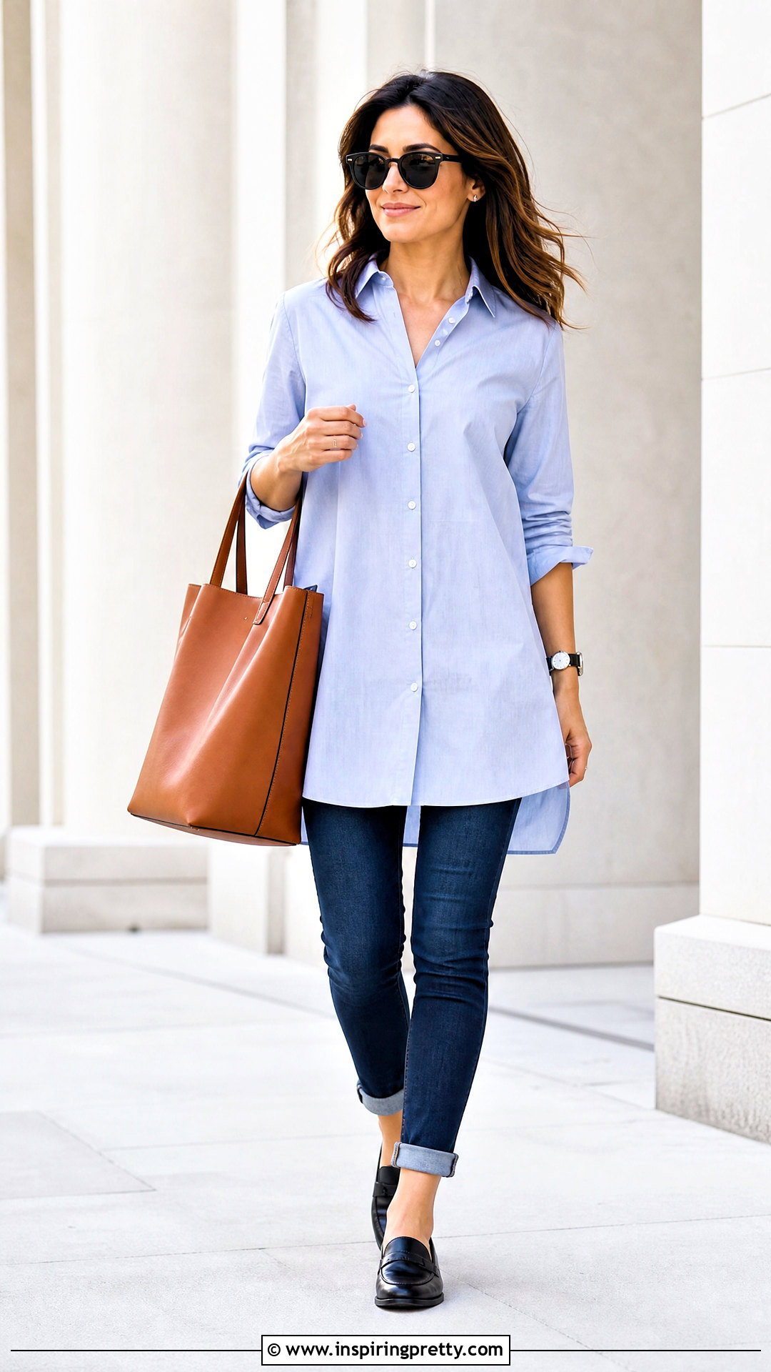 Long Button Down Top With Skinny Jeans - 50 long tops for women
