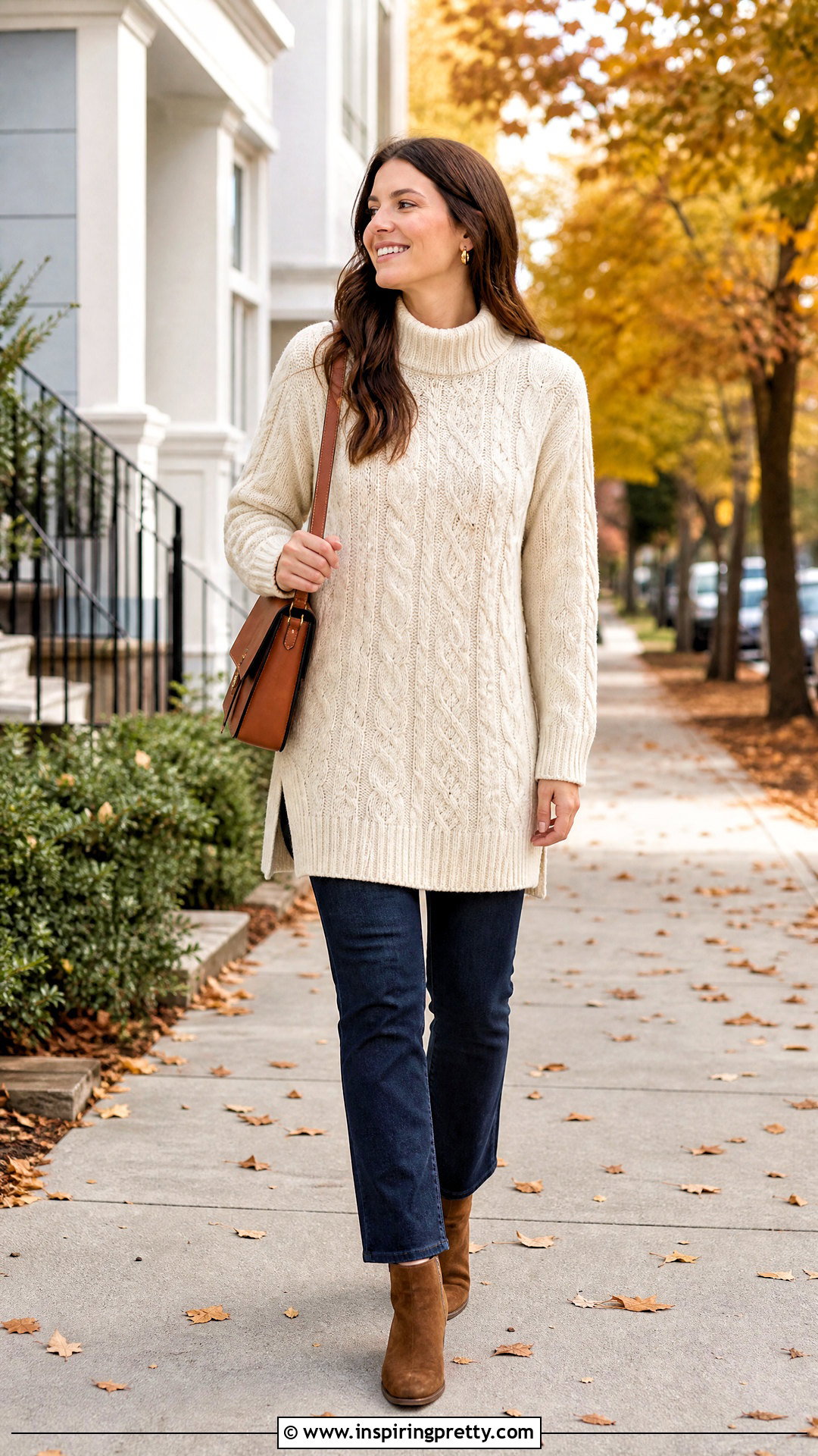 Long Cable Knit Tunic With Jeans - 50 long tunic tops outfit ideas