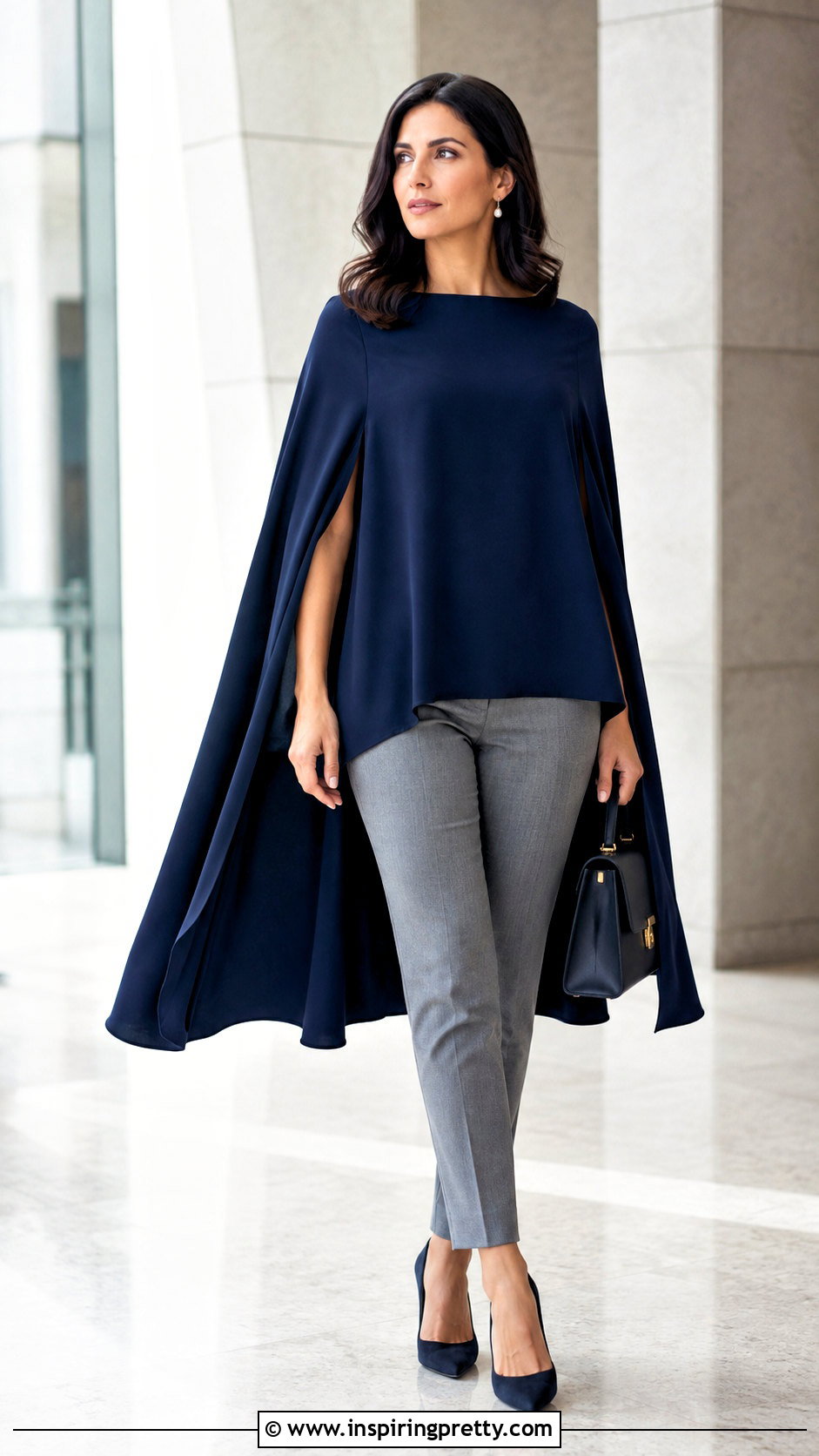 Long Cape Top With Slim Trousers - 50 stylish long tops for women
