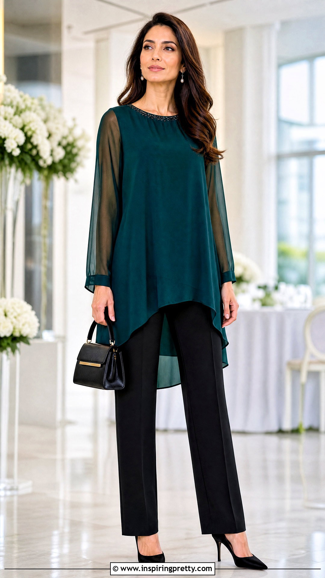 Long Chiffon Top With Black Trousers - 50 long tops for women