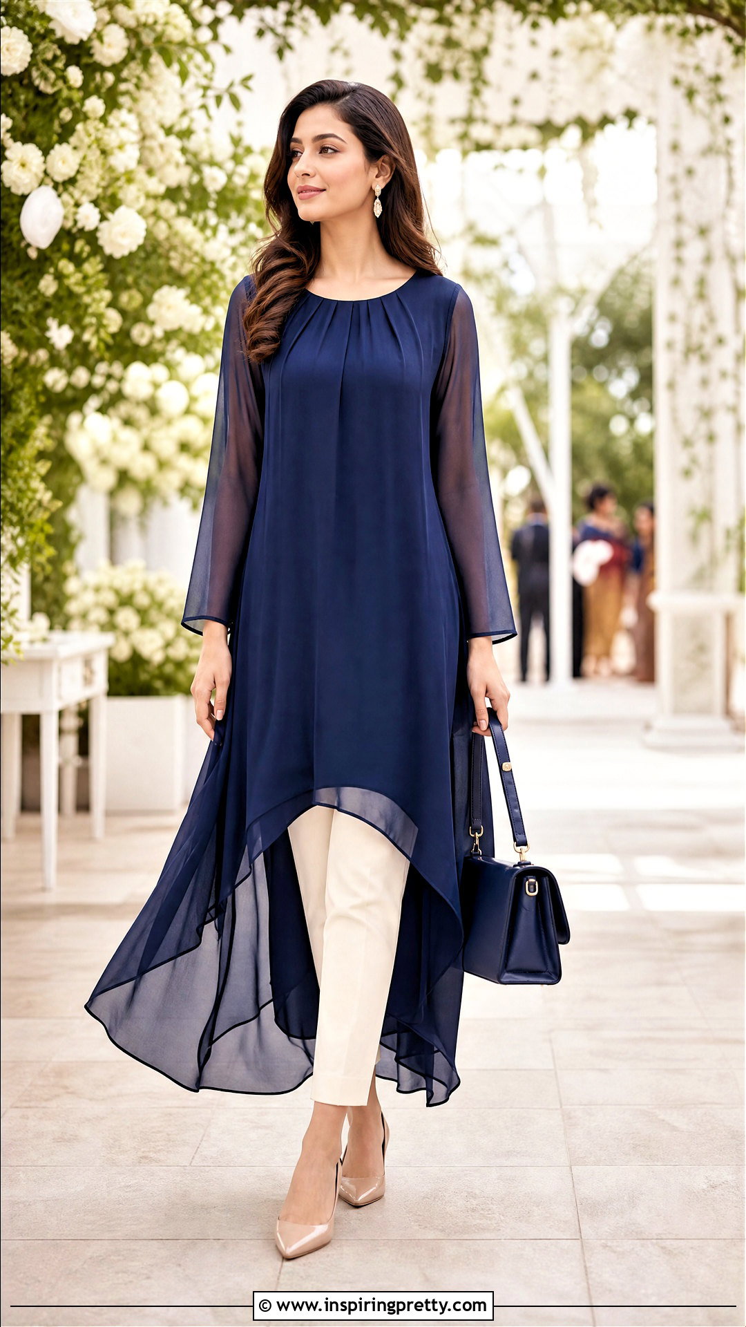 Long Chiffon Tunic With Slim Pants - 50 long tunic tops outfit ideas