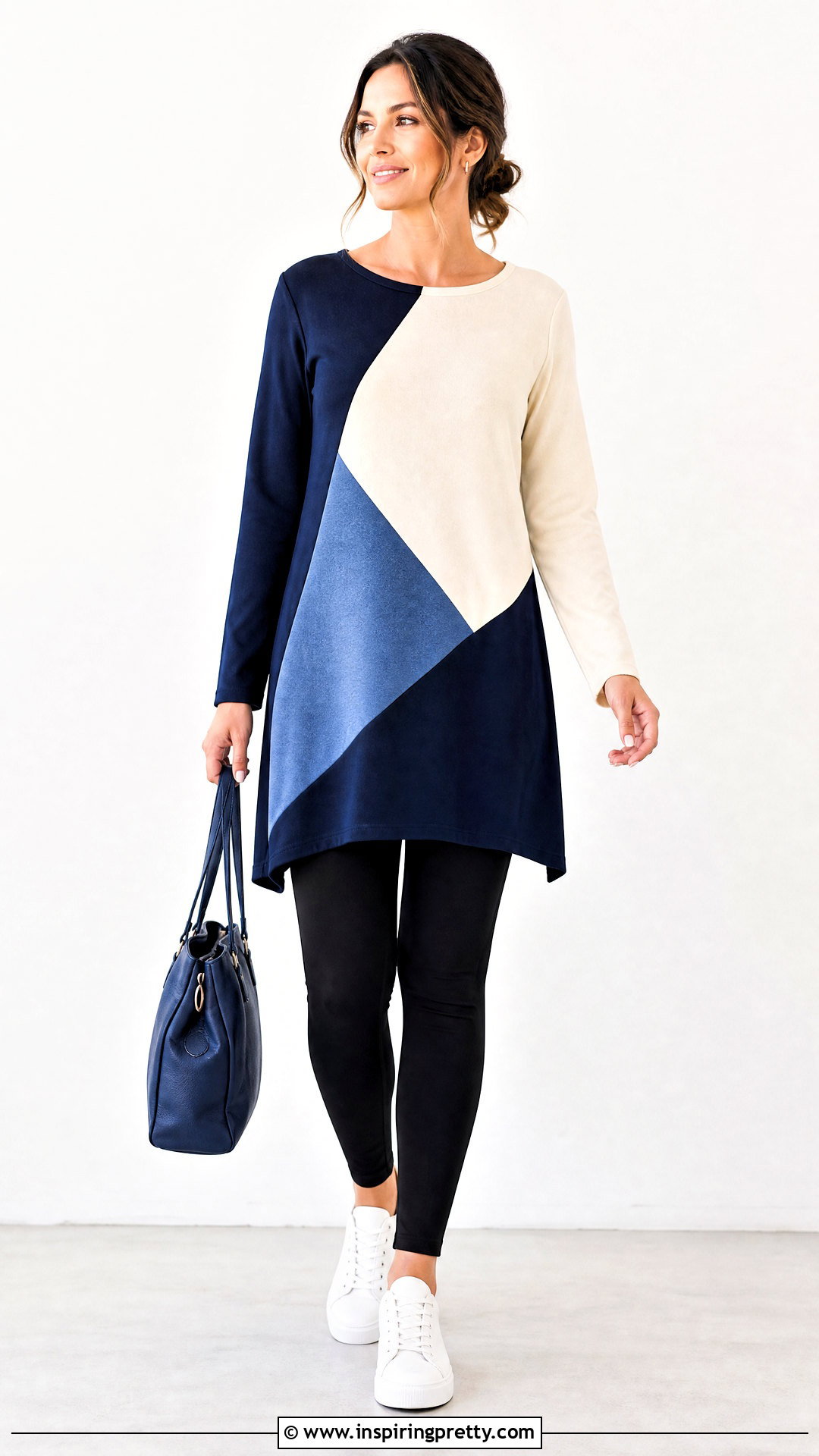 Long Color Block Top With Leggings - 50 long tops for women