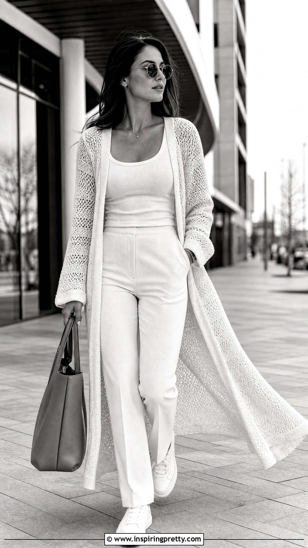 Long Crochet Cardigan With Monochrome Basics Outfit - 50 top uncinetto schema ideas