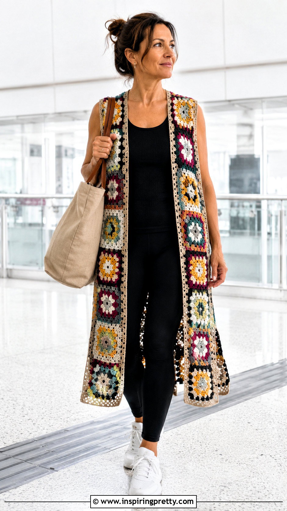 Long Crochet Granny Square Tunic Top With Leggings - 25 Crochet Granny Square Tops For Women
