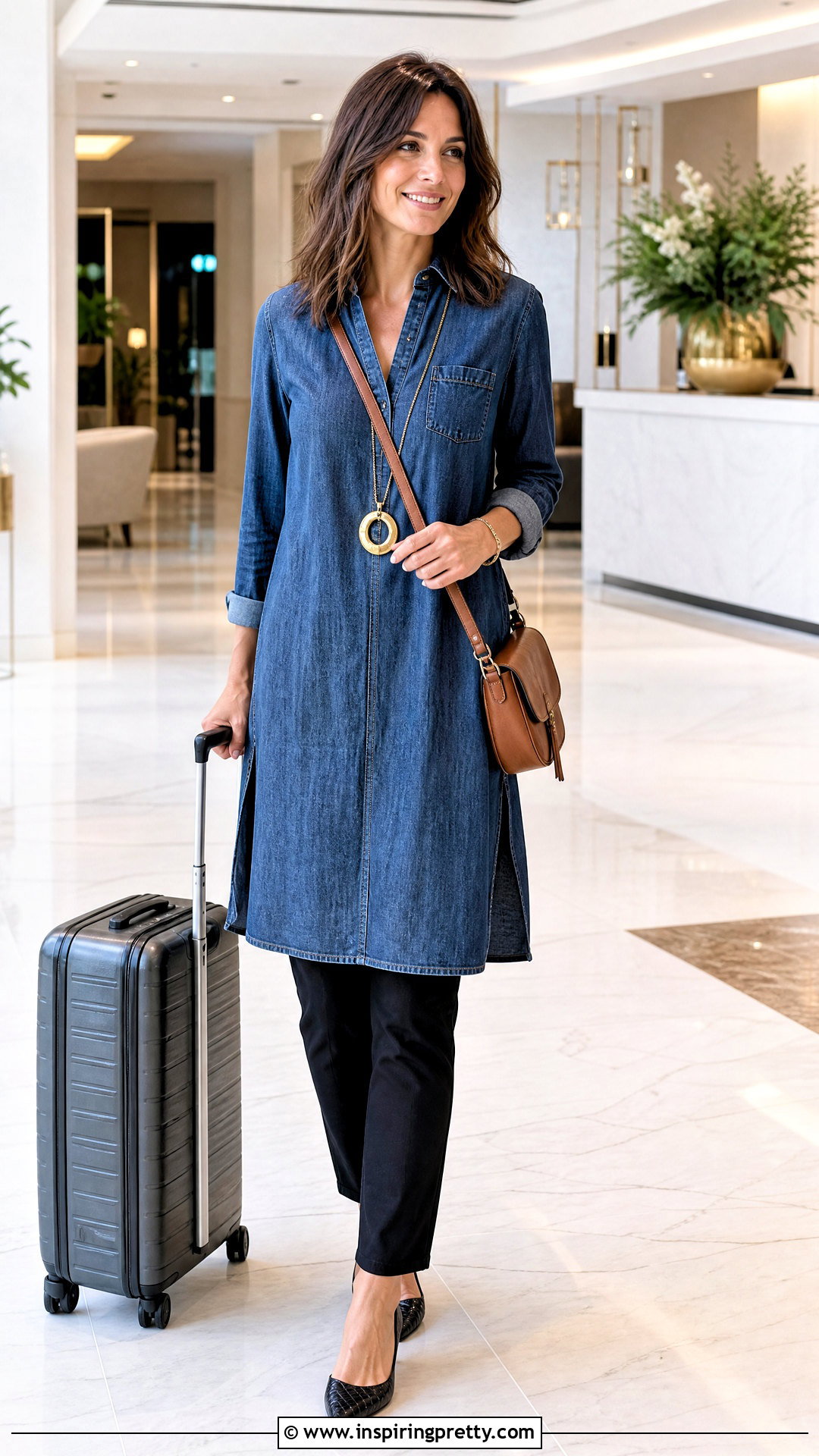 Long Denim Tunic Top With Slim Pants - 50 jean tops for women