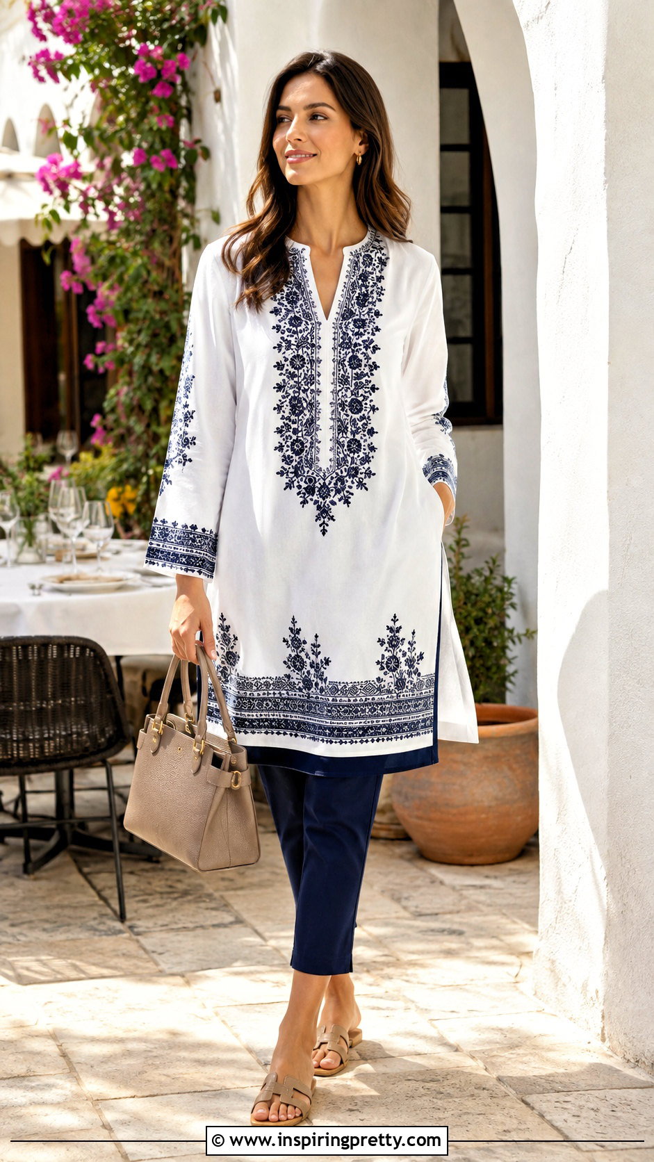 Long Embroidered Top With Slim Pants - 50 stylish long tops for women