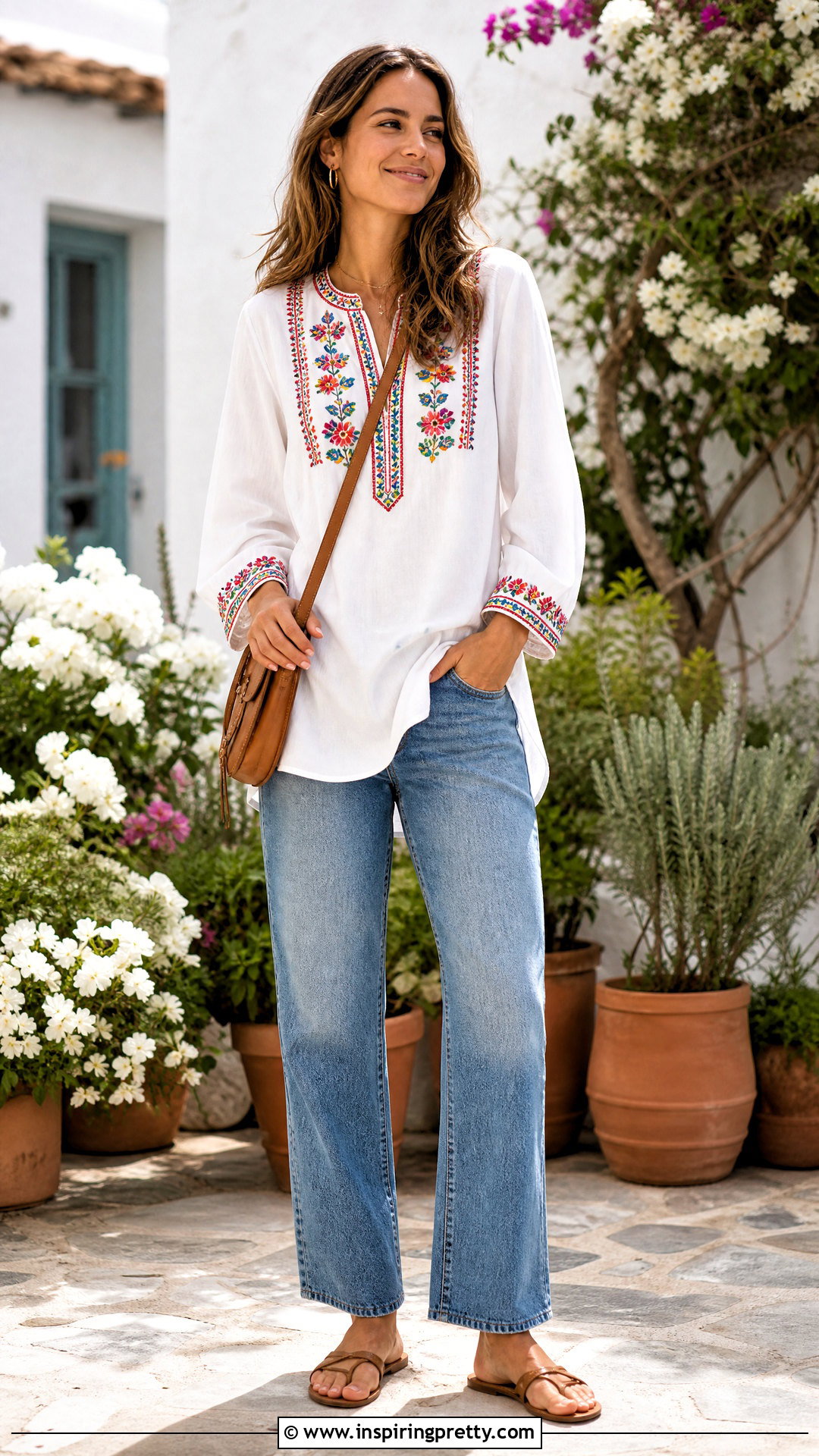 Long Embroidered Top With Straight Jeans - 50 long tops for women