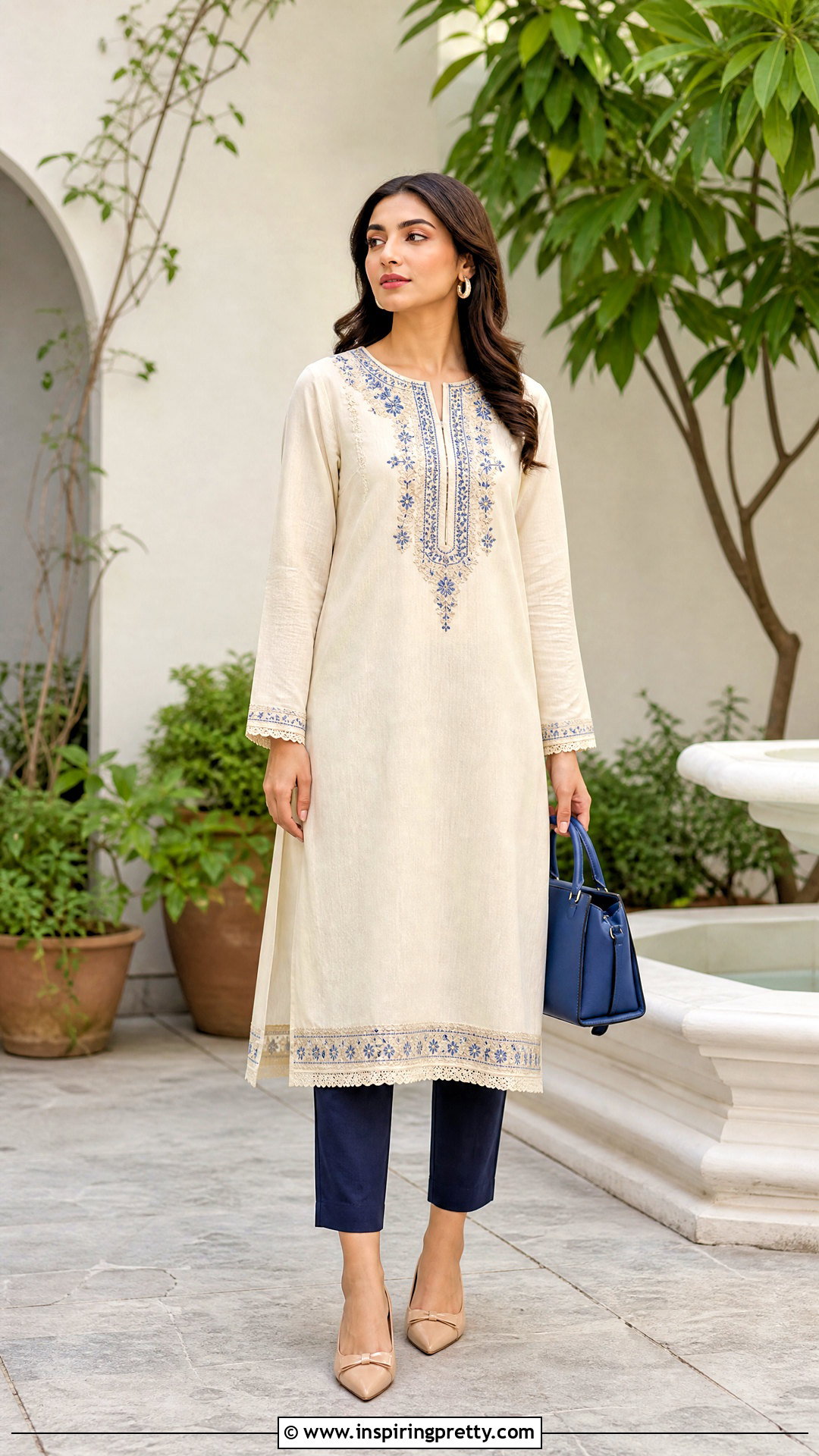Long Embroidered Tunic With Ankle Pants - 50 long tunic tops outfit ideas
