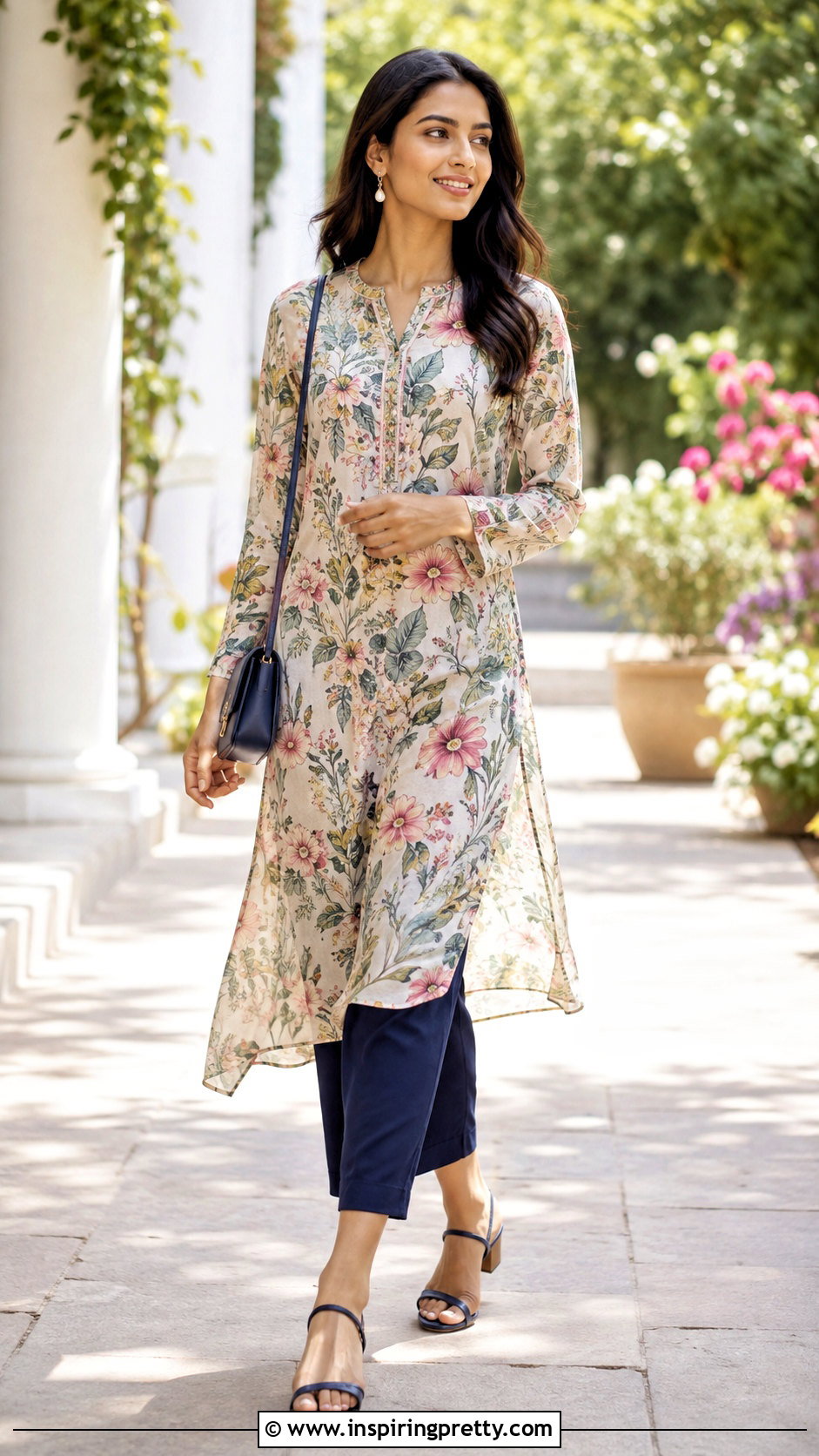 Long Floral Tunic With Cropped Pants - 50 stylish long tops for women