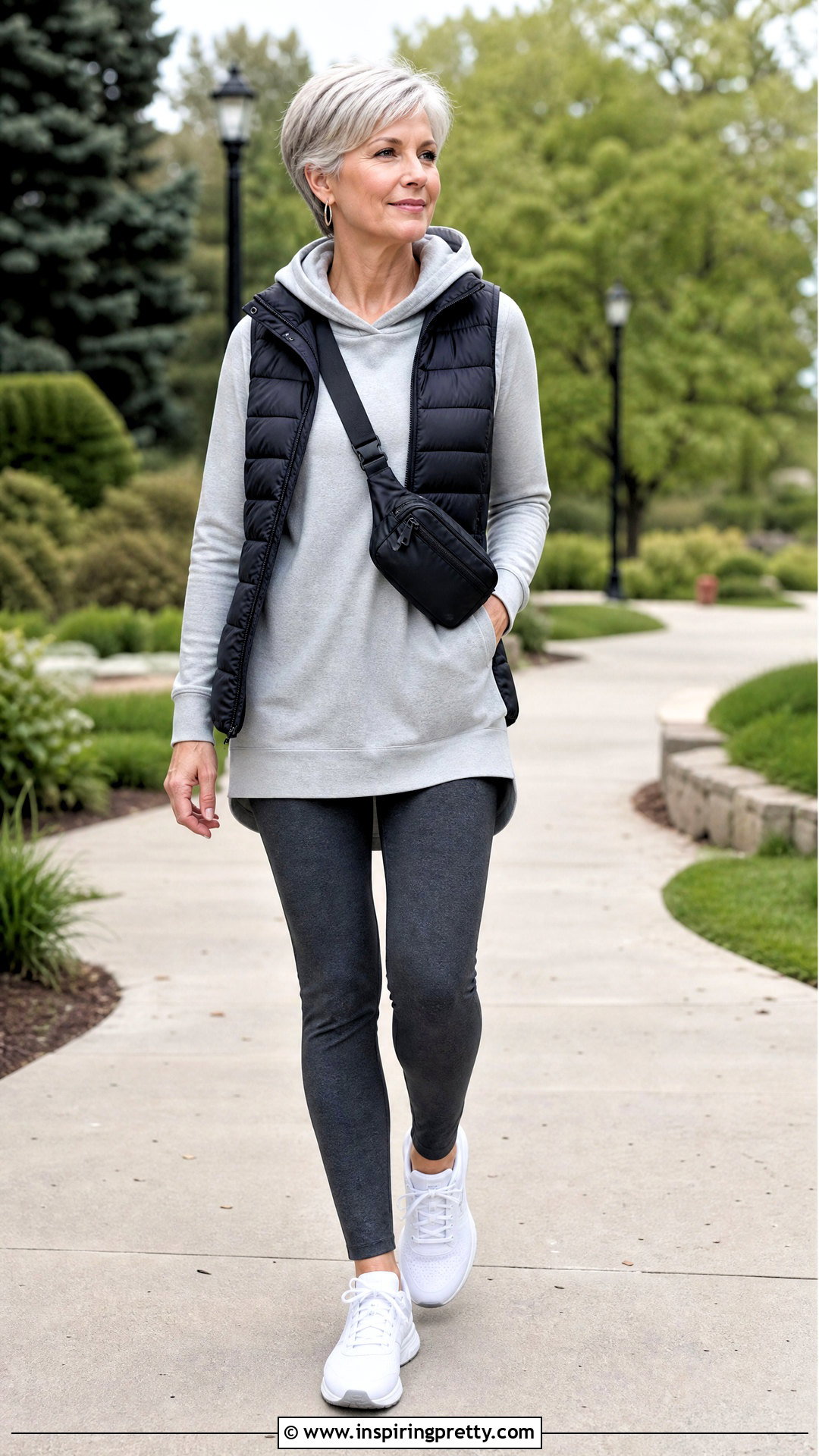 Long Hoodie With Leggings And Walking Shoes - 20 tops to wear with leggings over 50 outfit ideas